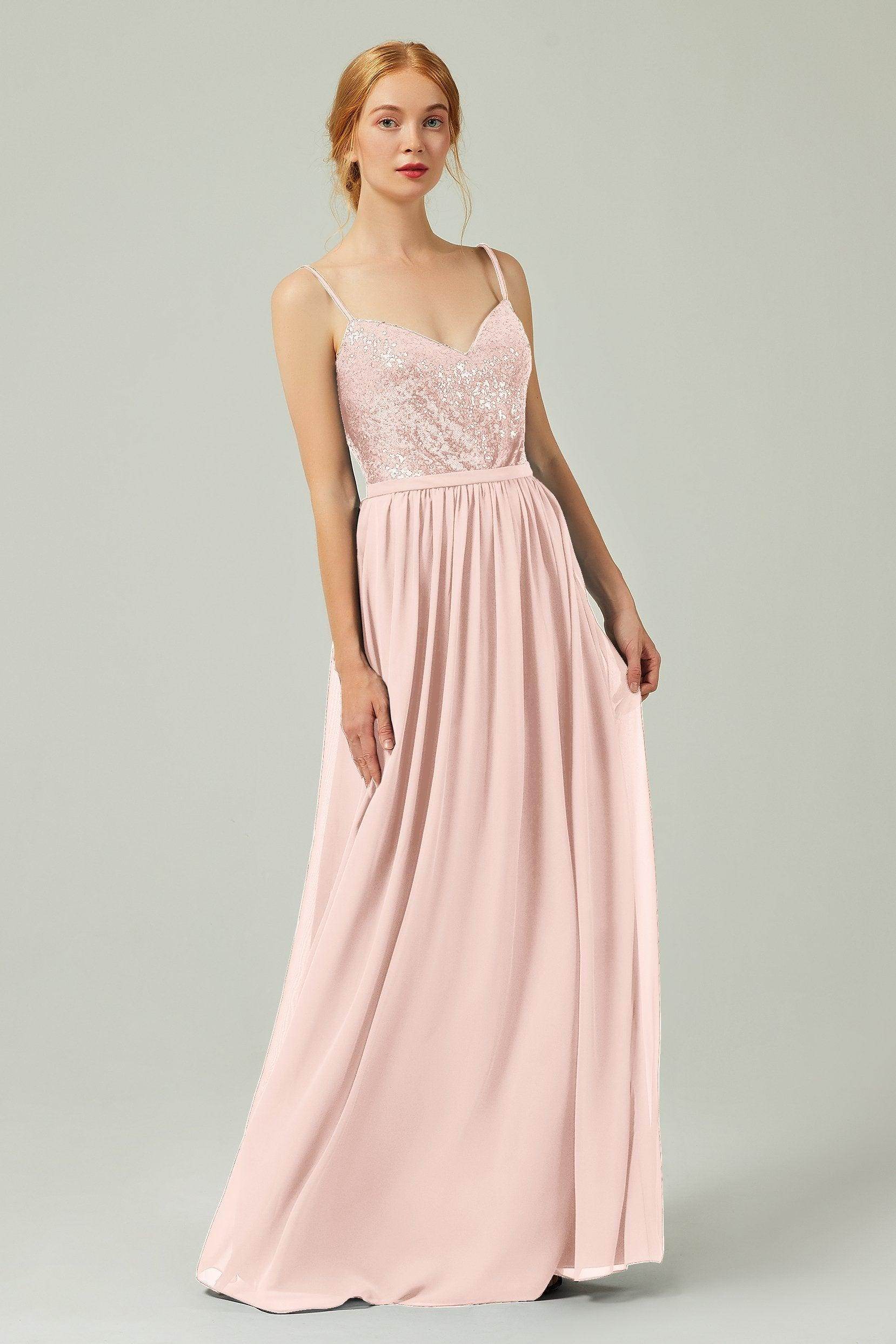 A-Line Floor Length Chiffon Sequined Bridesmaid Dress Formal Dresses CB0333