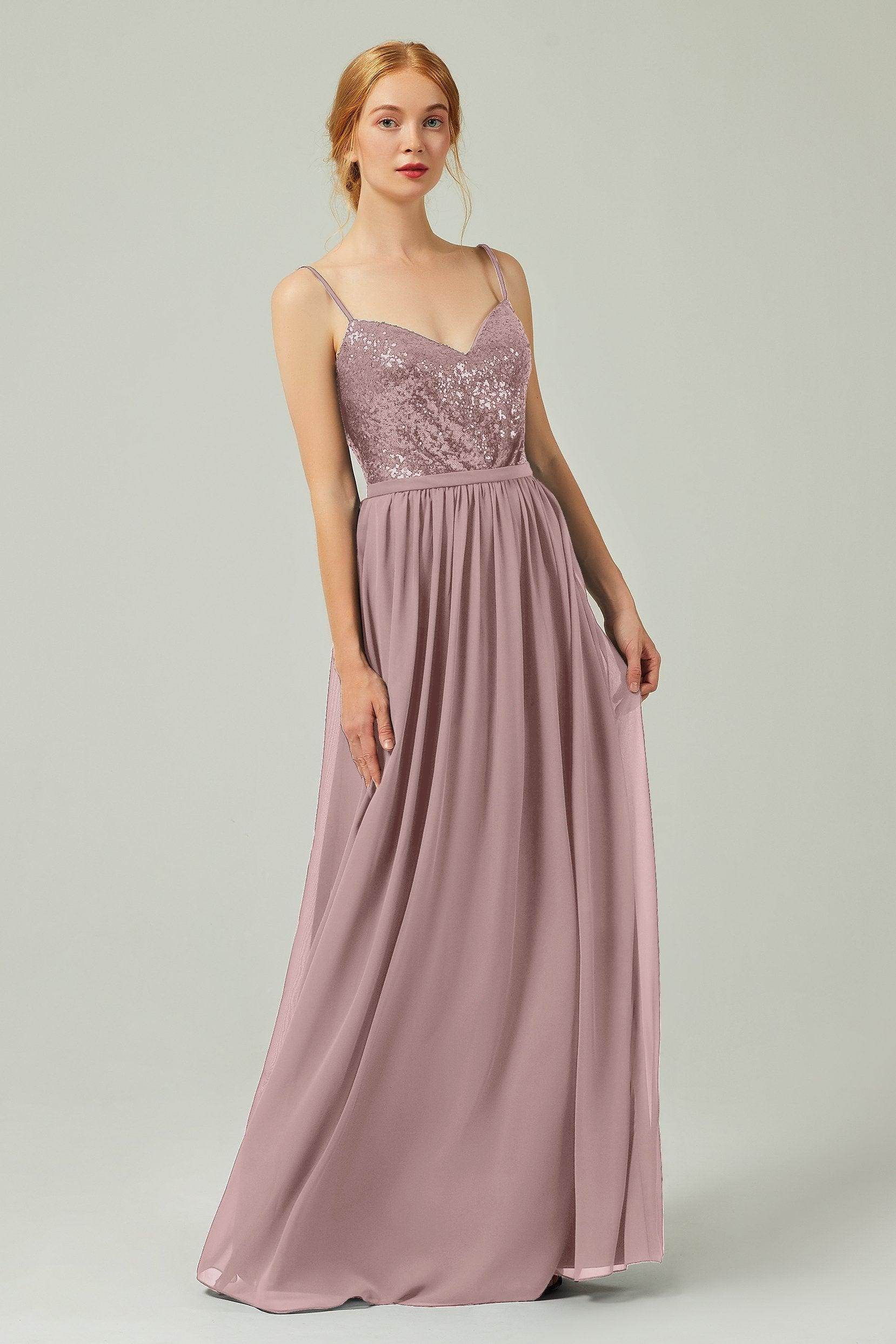 A-Line Floor Length Chiffon Sequined Bridesmaid Dress Formal Dresses CB0333
