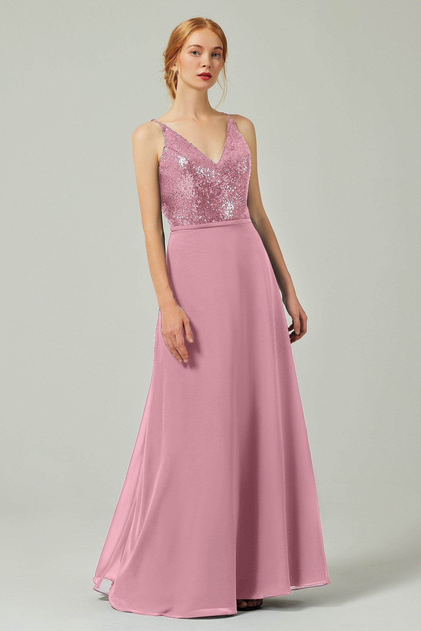 A-Line Floor Length Chiffon Sequined Bridesmaid Dress Formal Dresses CB0335
