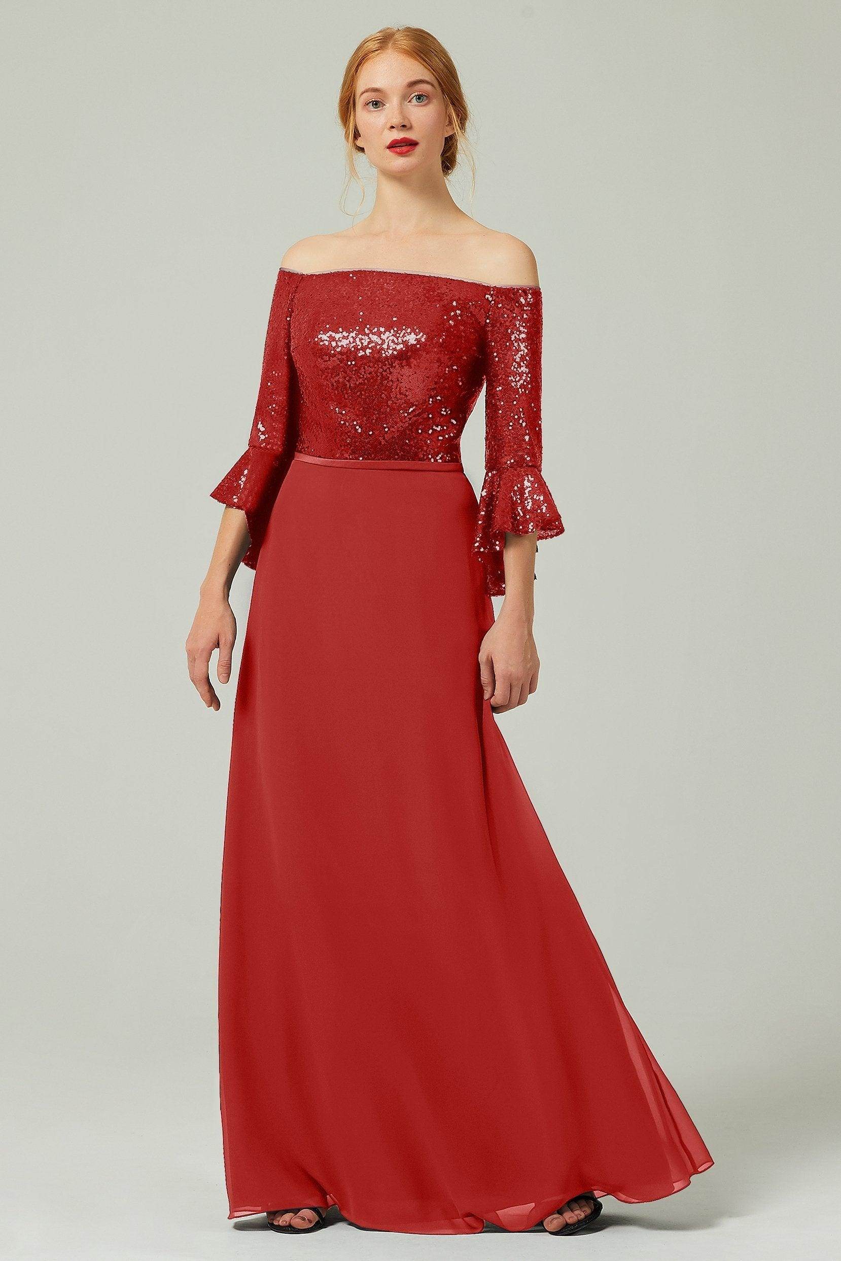 A-Line Floor Length Chiffon Sequined Bridesmaid Dress Formal Dresses CB0336