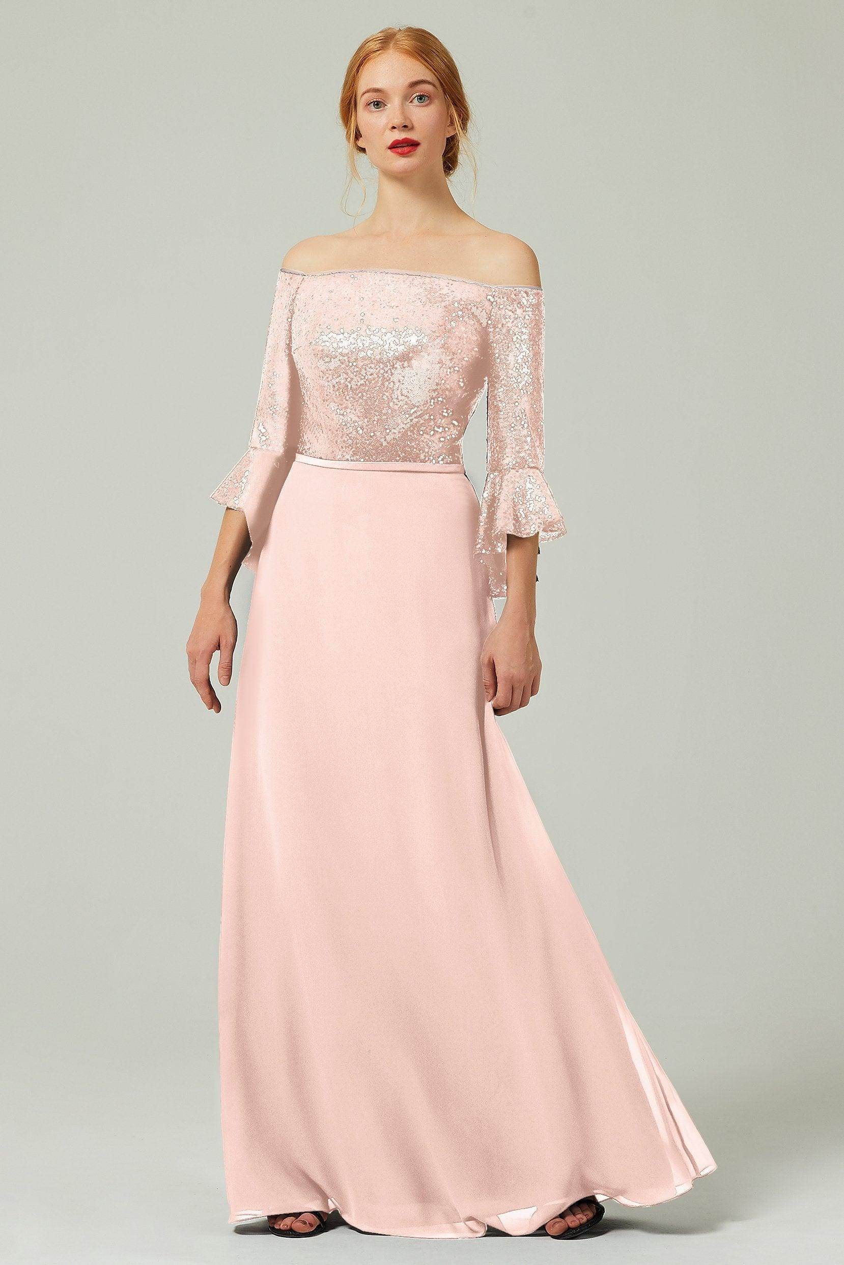 A-Line Floor Length Chiffon Sequined Bridesmaid Dress Formal Dresses CB0336