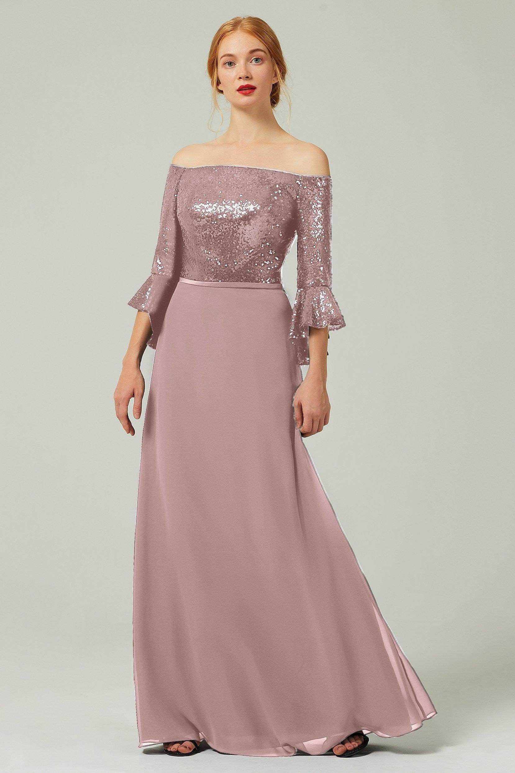 A-Line Floor Length Chiffon Sequined Bridesmaid Dress Formal Dresses CB0336