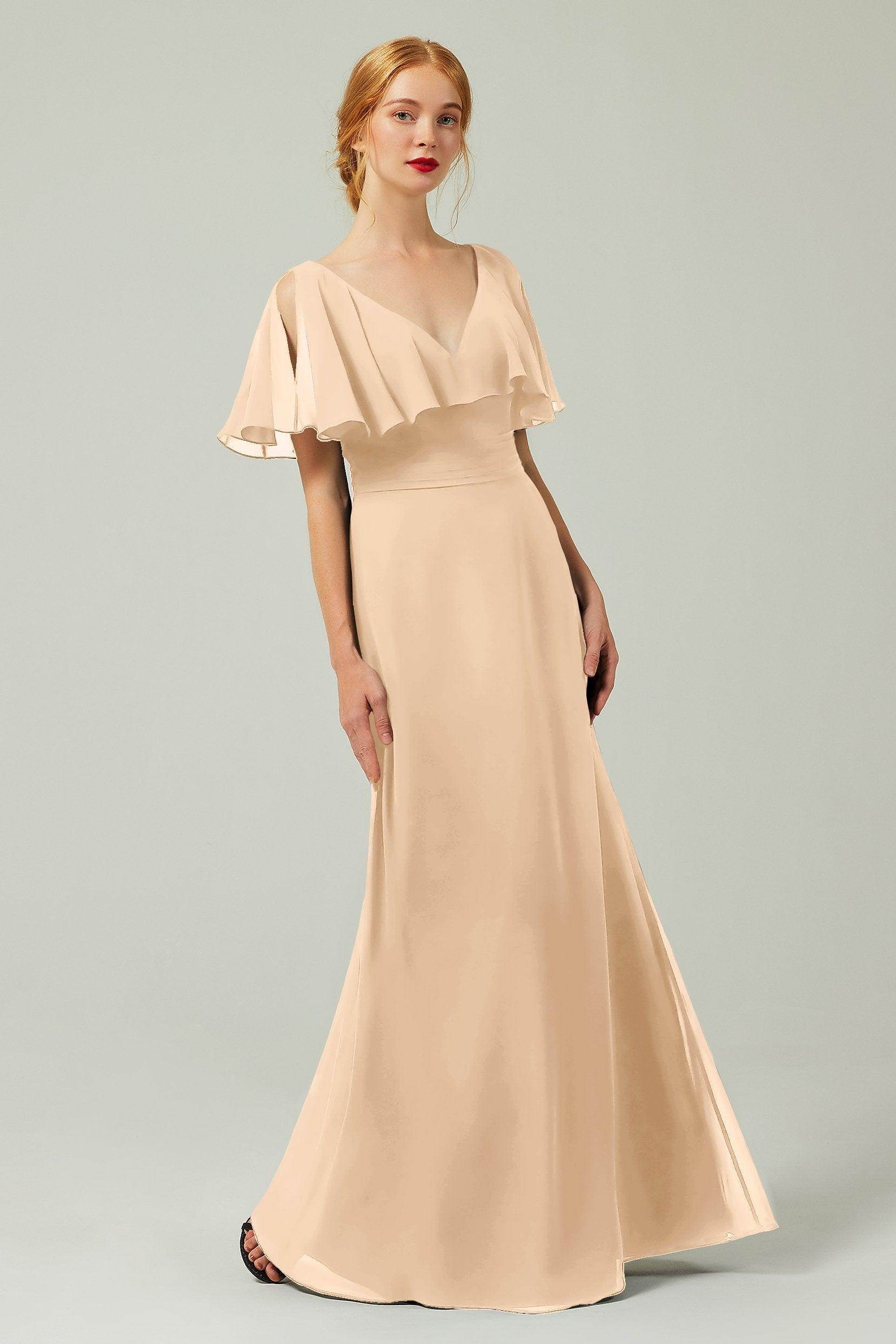 Sheath-Column Floor Length Chiffon Bridesmaid Dress Formal Dresses CB0341