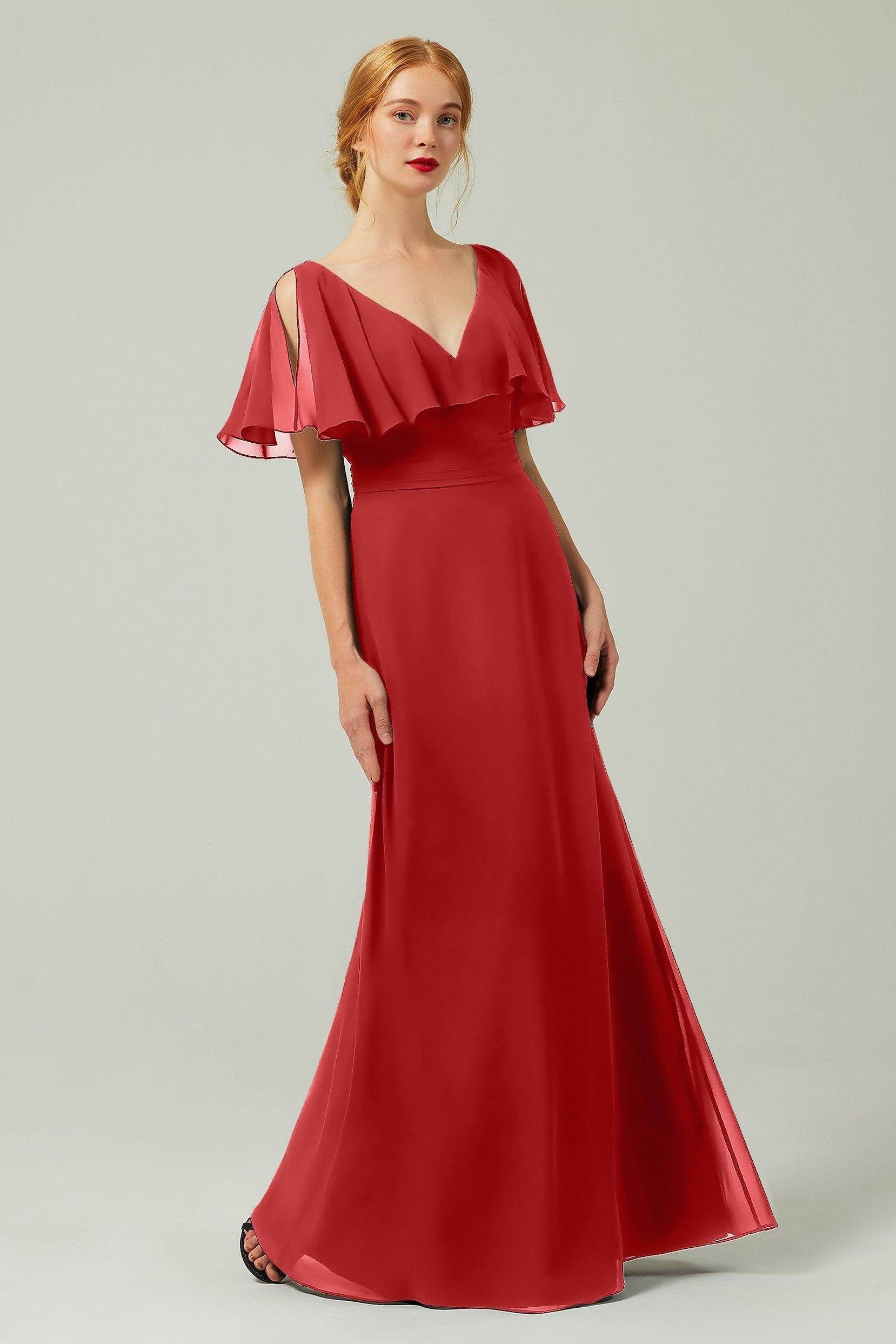 Sheath-Column Floor Length Chiffon Bridesmaid Dress Formal Dresses CB0341