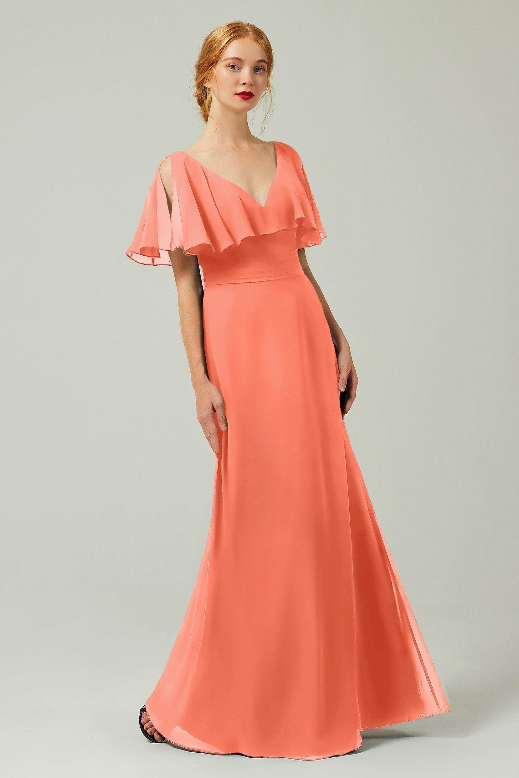 Sheath-Column Floor Length Chiffon Bridesmaid Dress Formal Dresses CB0341