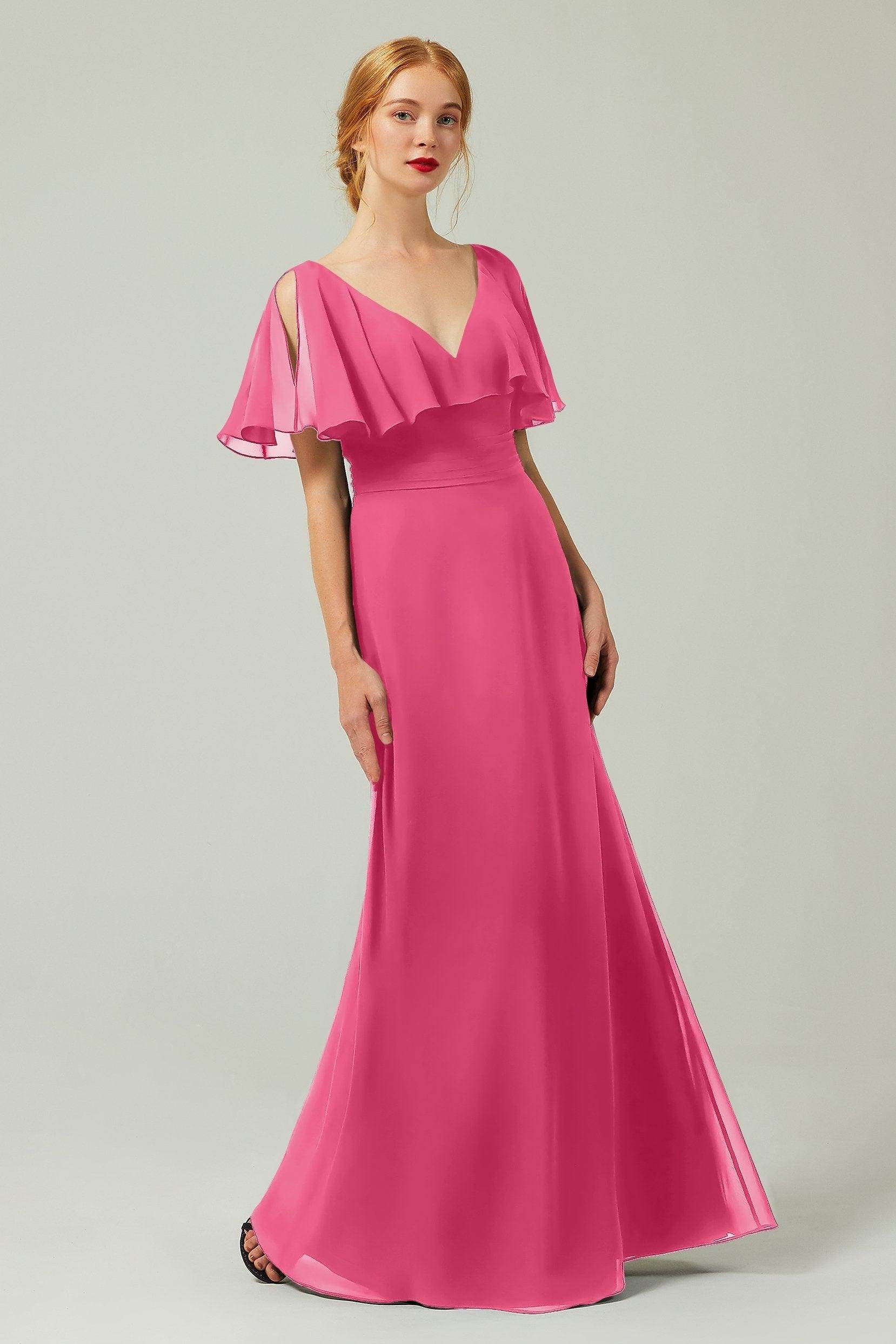 Sheath-Column Floor Length Chiffon Bridesmaid Dress Formal Dresses CB0341