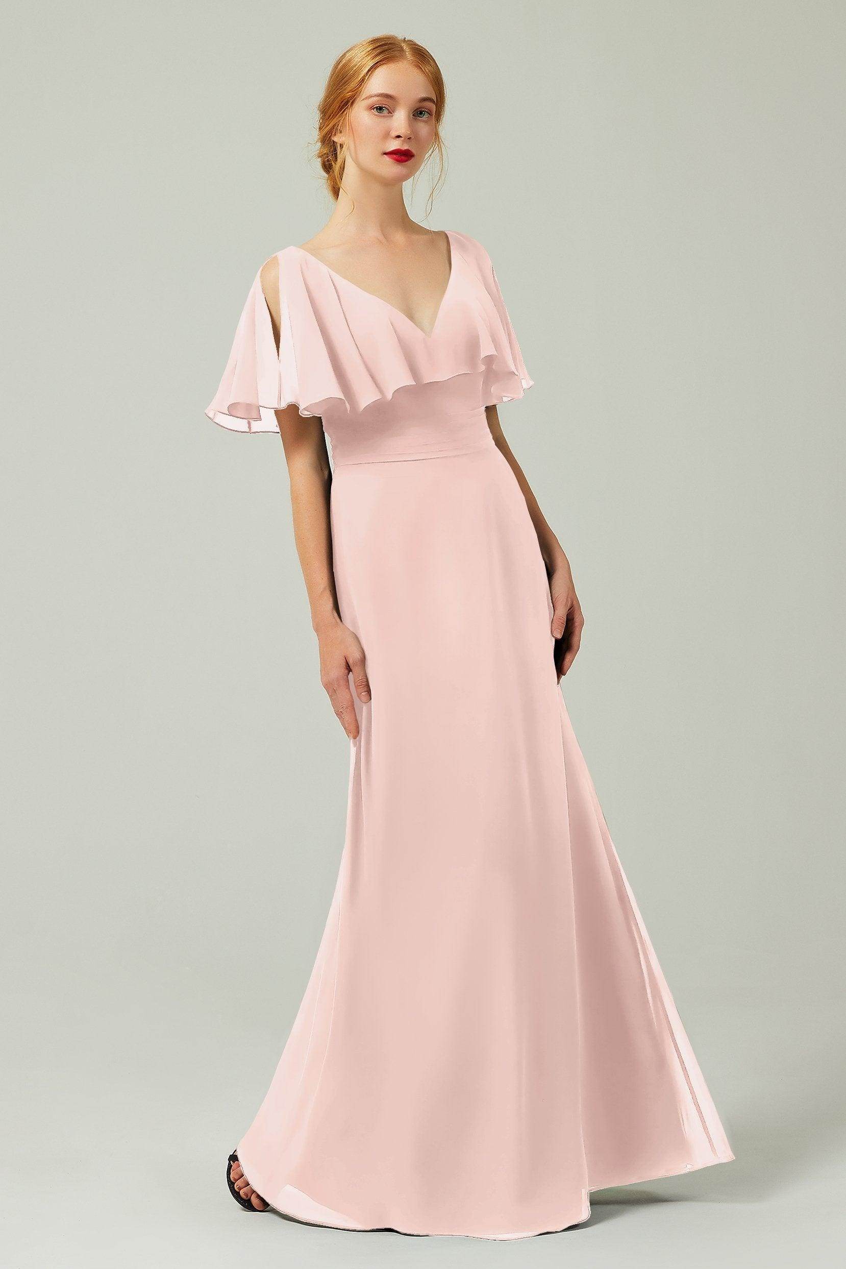 Sheath-Column Floor Length Chiffon Bridesmaid Dress Formal Dresses CB0341