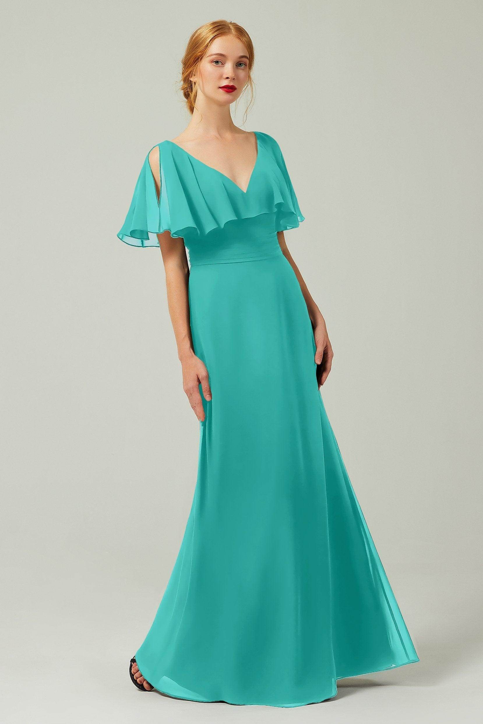 Sheath-Column Floor Length Chiffon Bridesmaid Dress Formal Dresses CB0341
