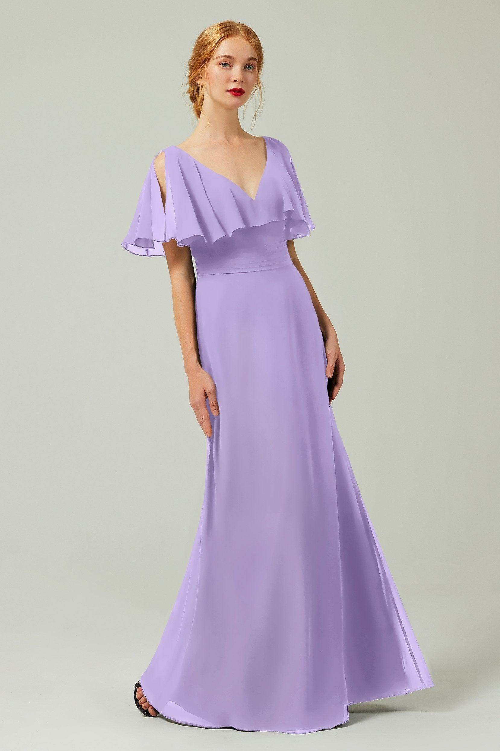 Sheath-Column Floor Length Chiffon Bridesmaid Dress Formal Dresses CB0341