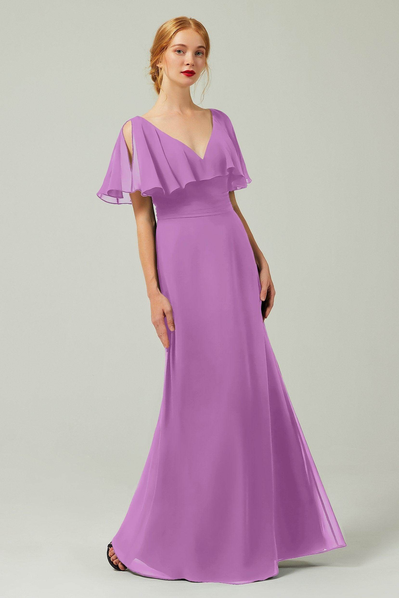 Sheath-Column Floor Length Chiffon Bridesmaid Dress Formal Dresses CB0341