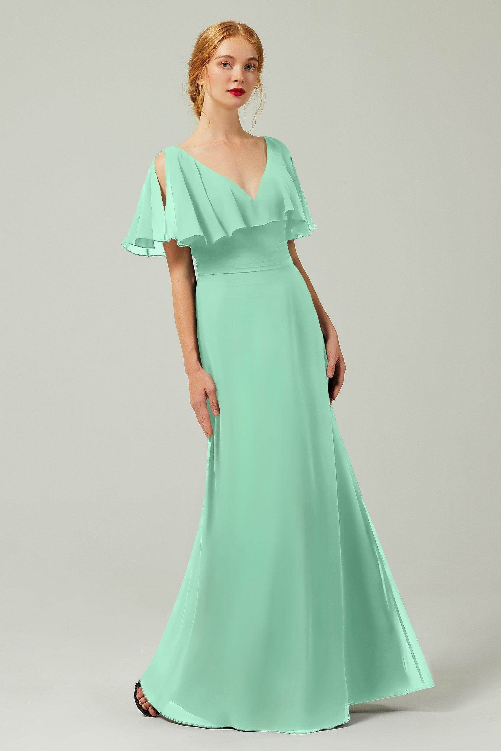 Sheath-Column Floor Length Chiffon Bridesmaid Dress Formal Dresses CB0341