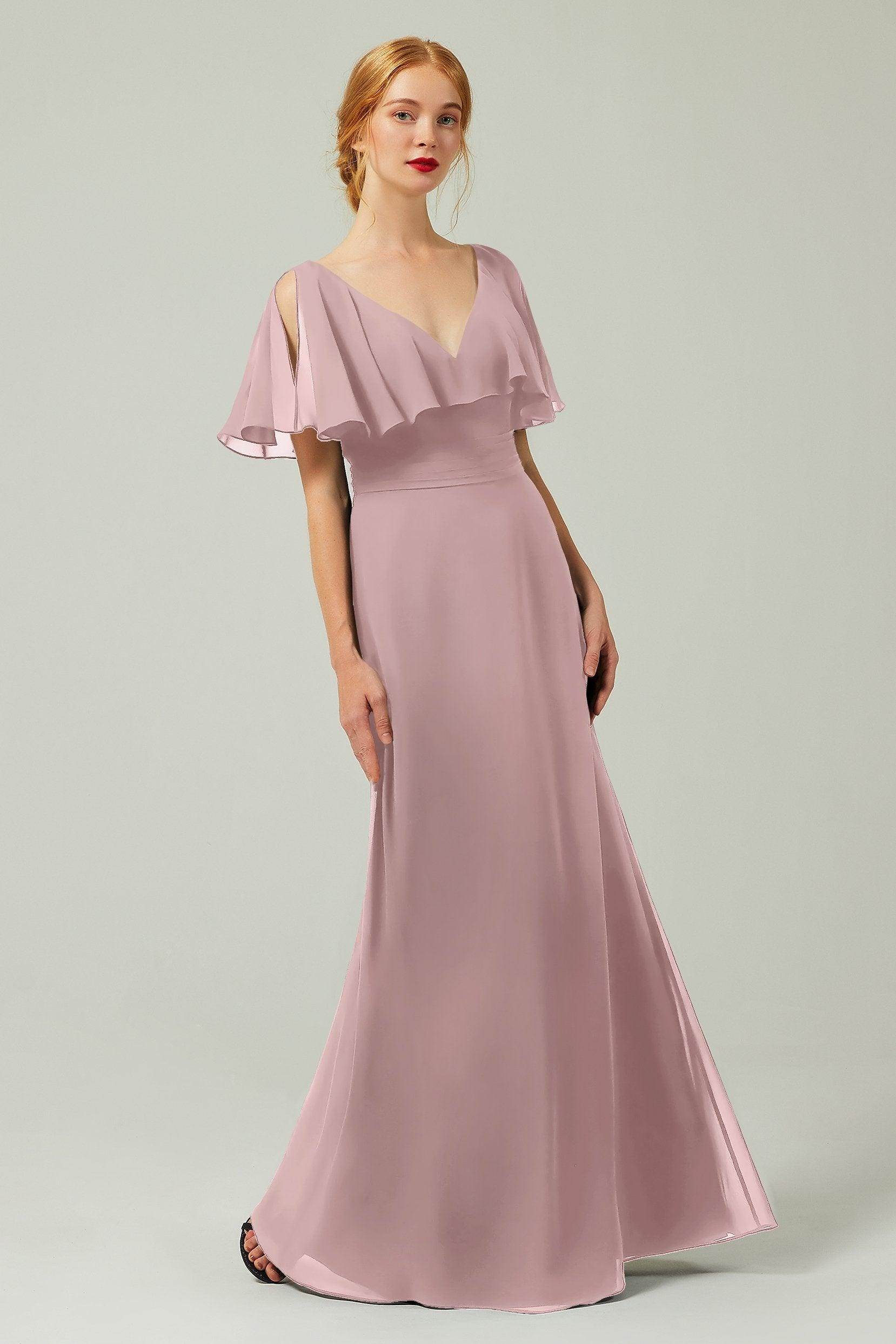 Sheath-Column Floor Length Chiffon Bridesmaid Dress Formal Dresses CB0341