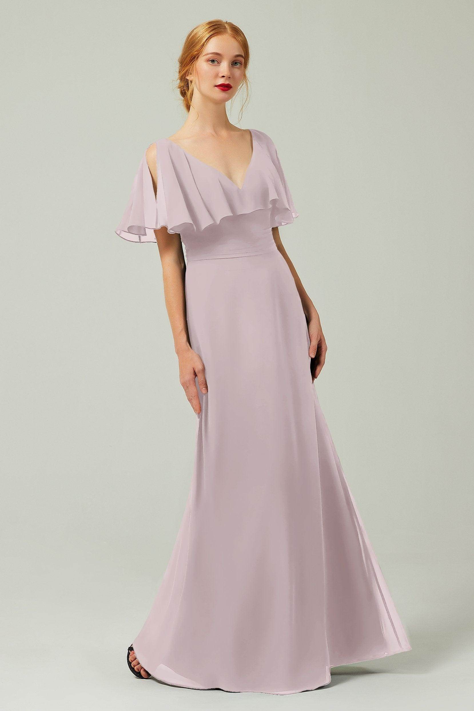 Sheath-Column Floor Length Chiffon Bridesmaid Dress Formal Dresses CB0341