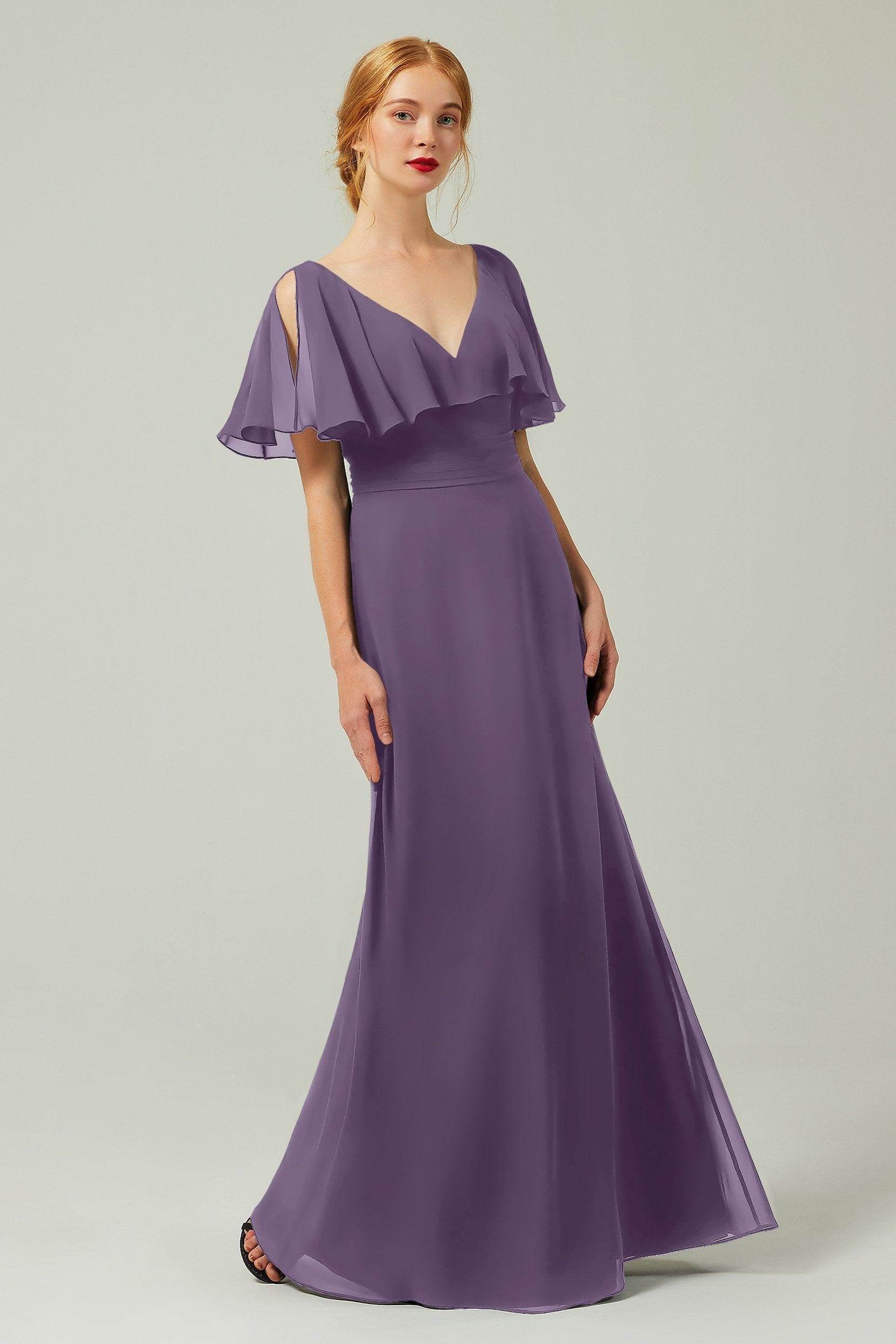 Sheath-Column Floor Length Chiffon Bridesmaid Dress Formal Dresses CB0341