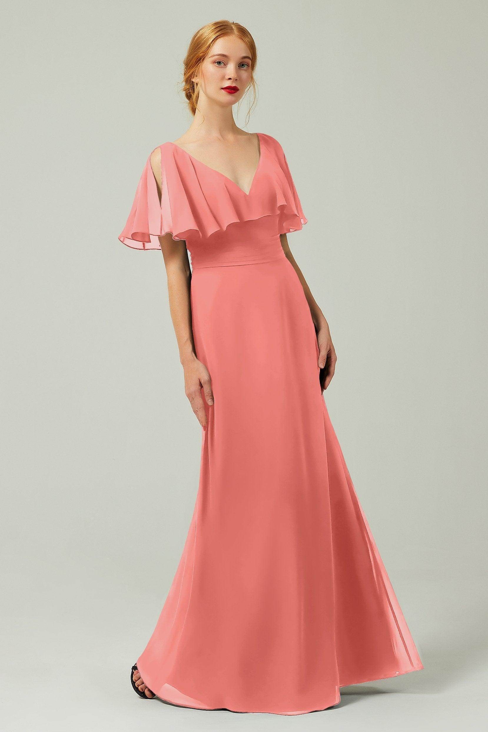 Sheath-Column Floor Length Chiffon Bridesmaid Dress Formal Dresses CB0341