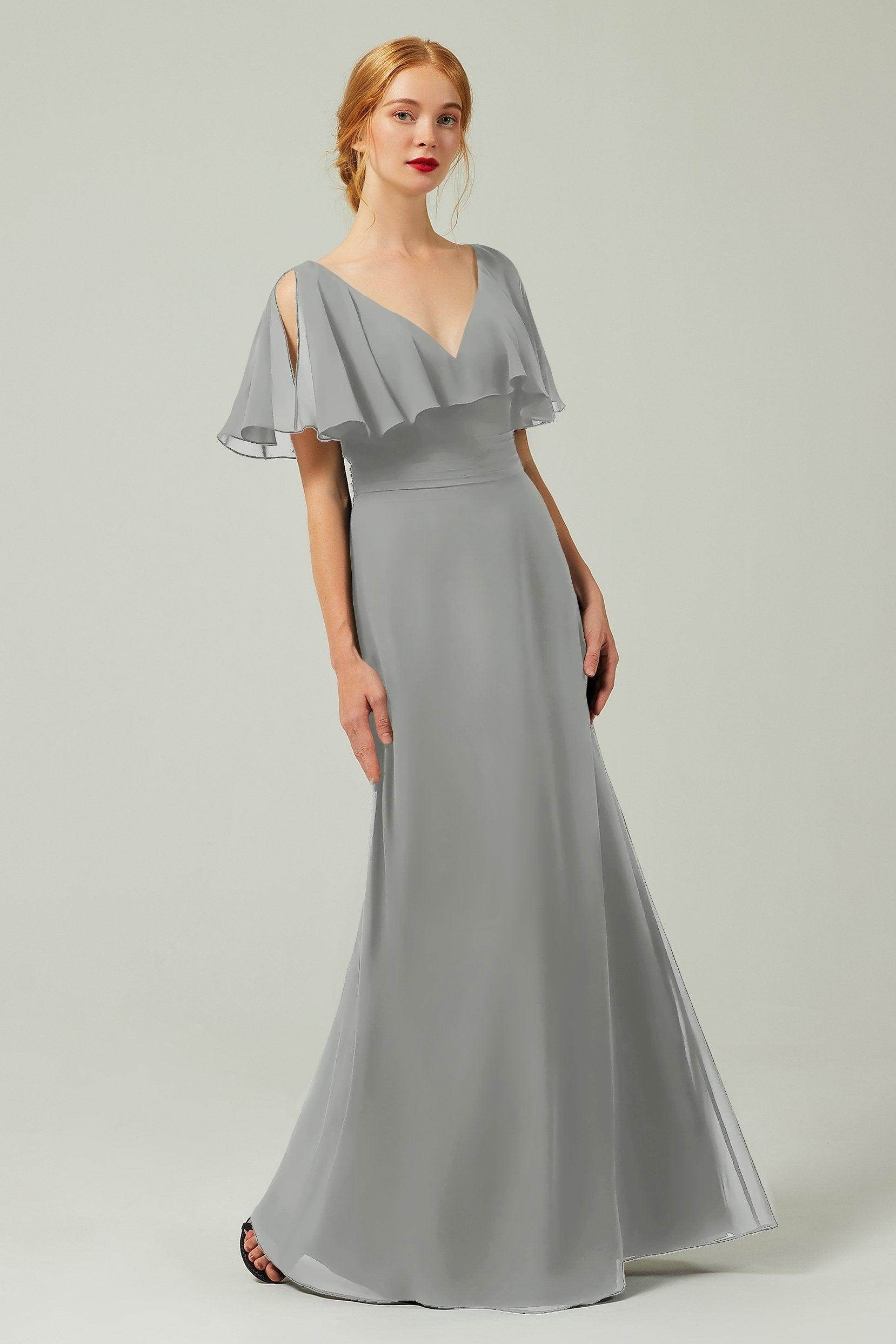 Sheath-Column Floor Length Chiffon Bridesmaid Dress Formal Dresses CB0341