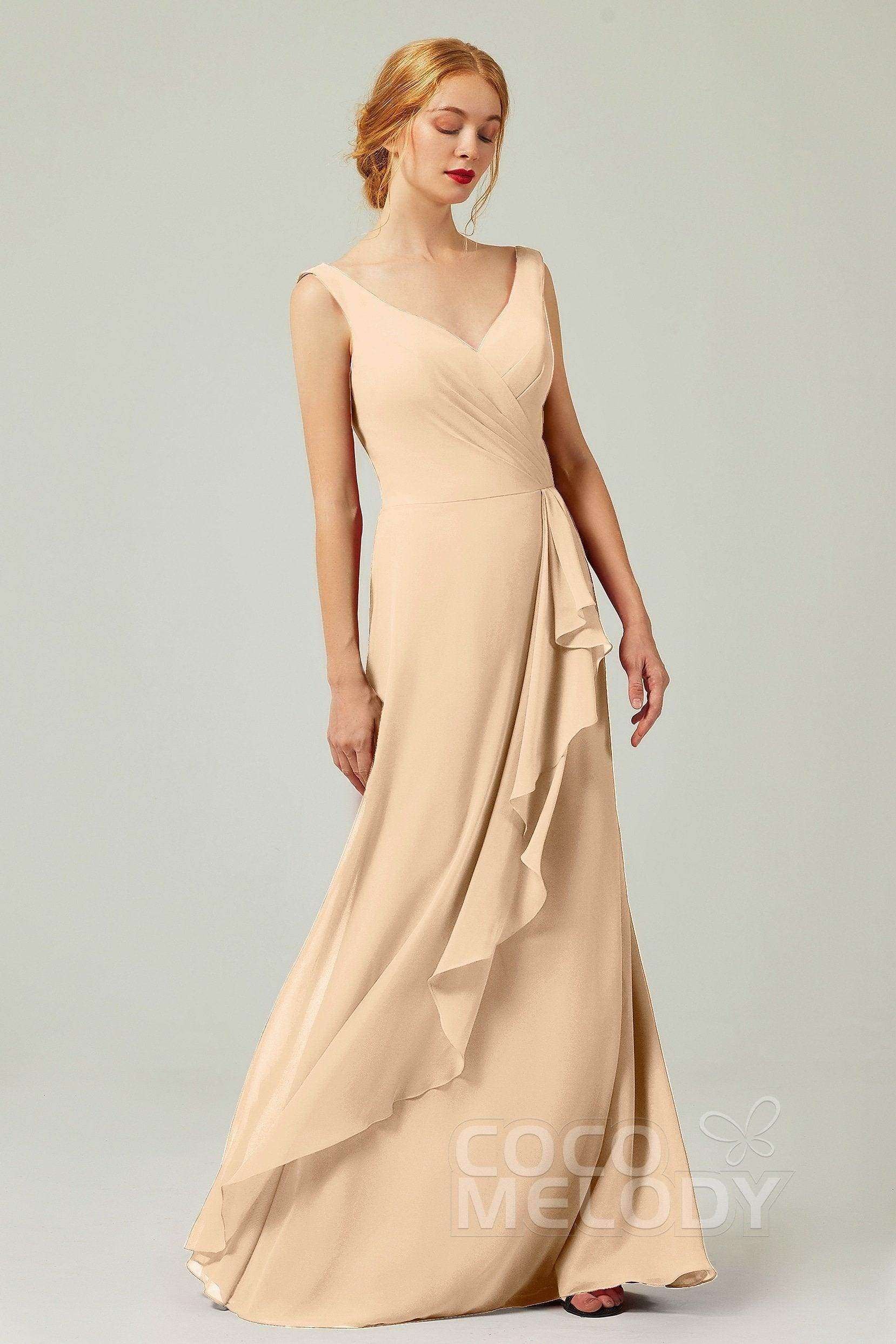 Sheath-Column Floor Length Chiffon Bridesmaid Dress Formal Dresses CB0344PS