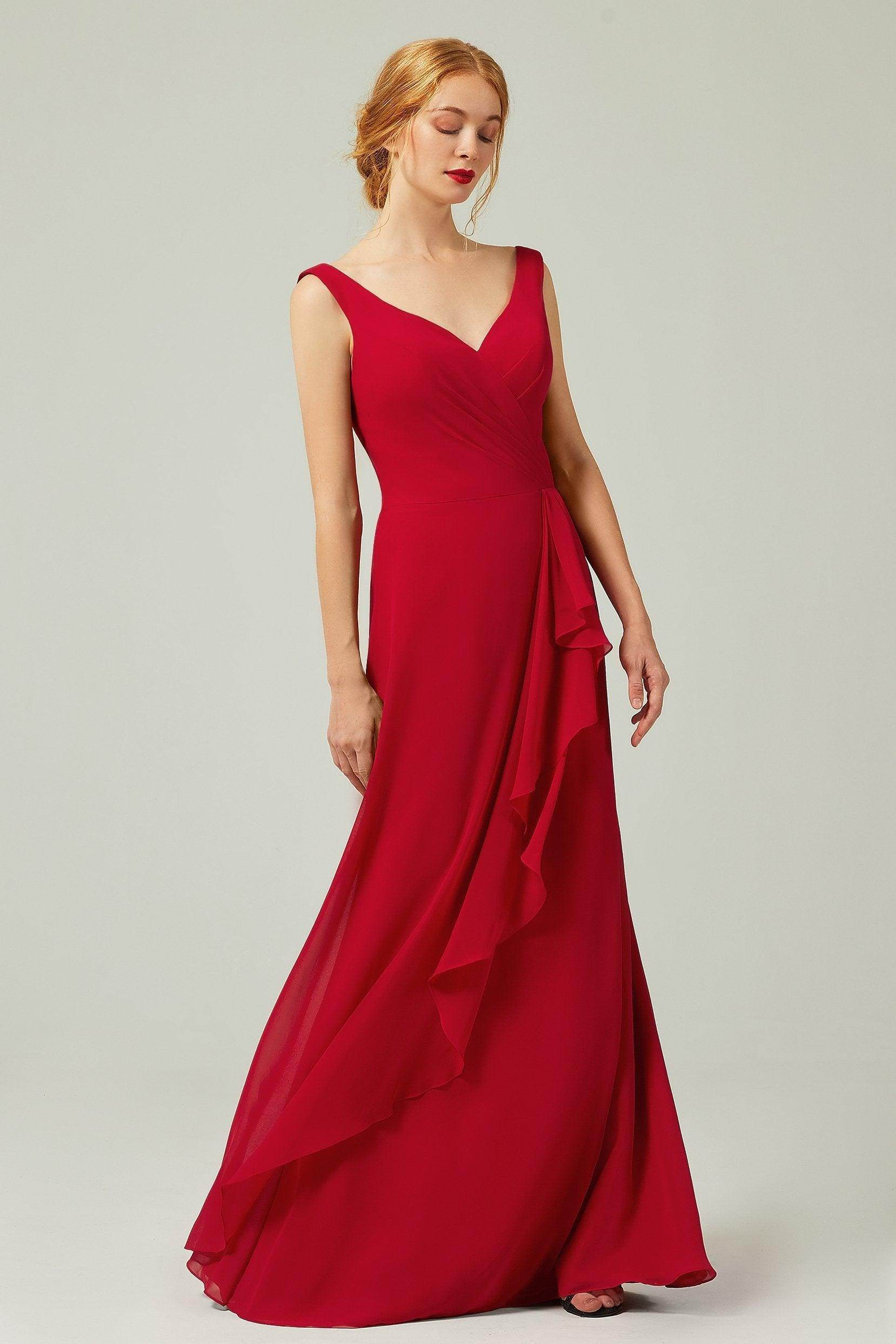 Sheath-Column Floor Length Chiffon Bridesmaid Dress Formal Dresses CB0344PS