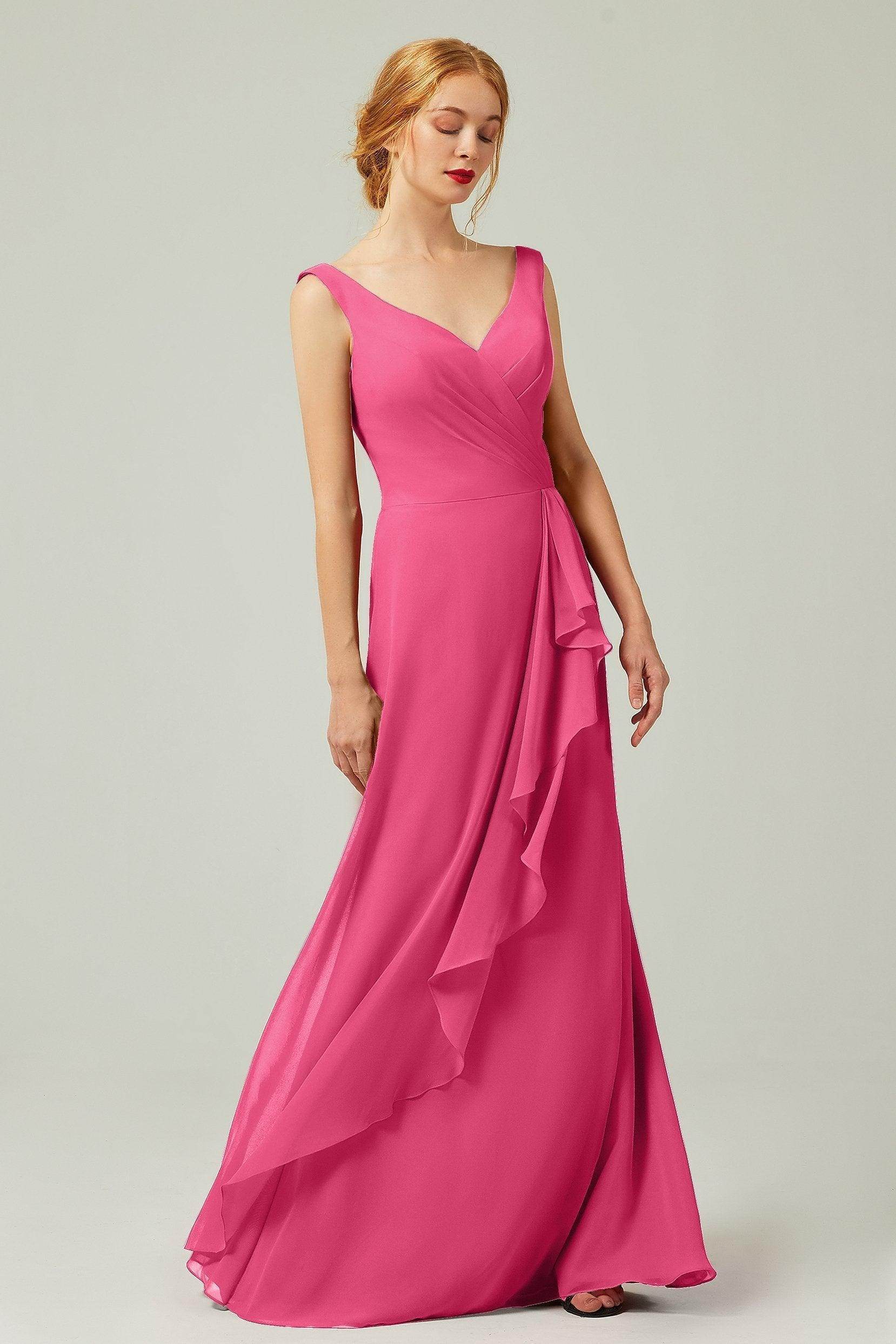 Sheath-Column Floor Length Chiffon Bridesmaid Dress Formal Dresses CB0344PS