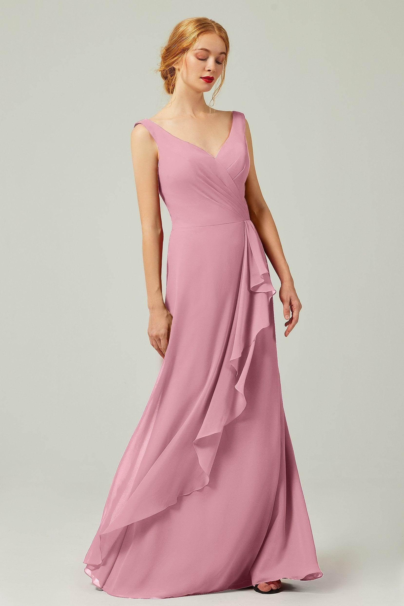 Sheath-Column Floor Length Chiffon Bridesmaid Dress Formal Dresses CB0344PS