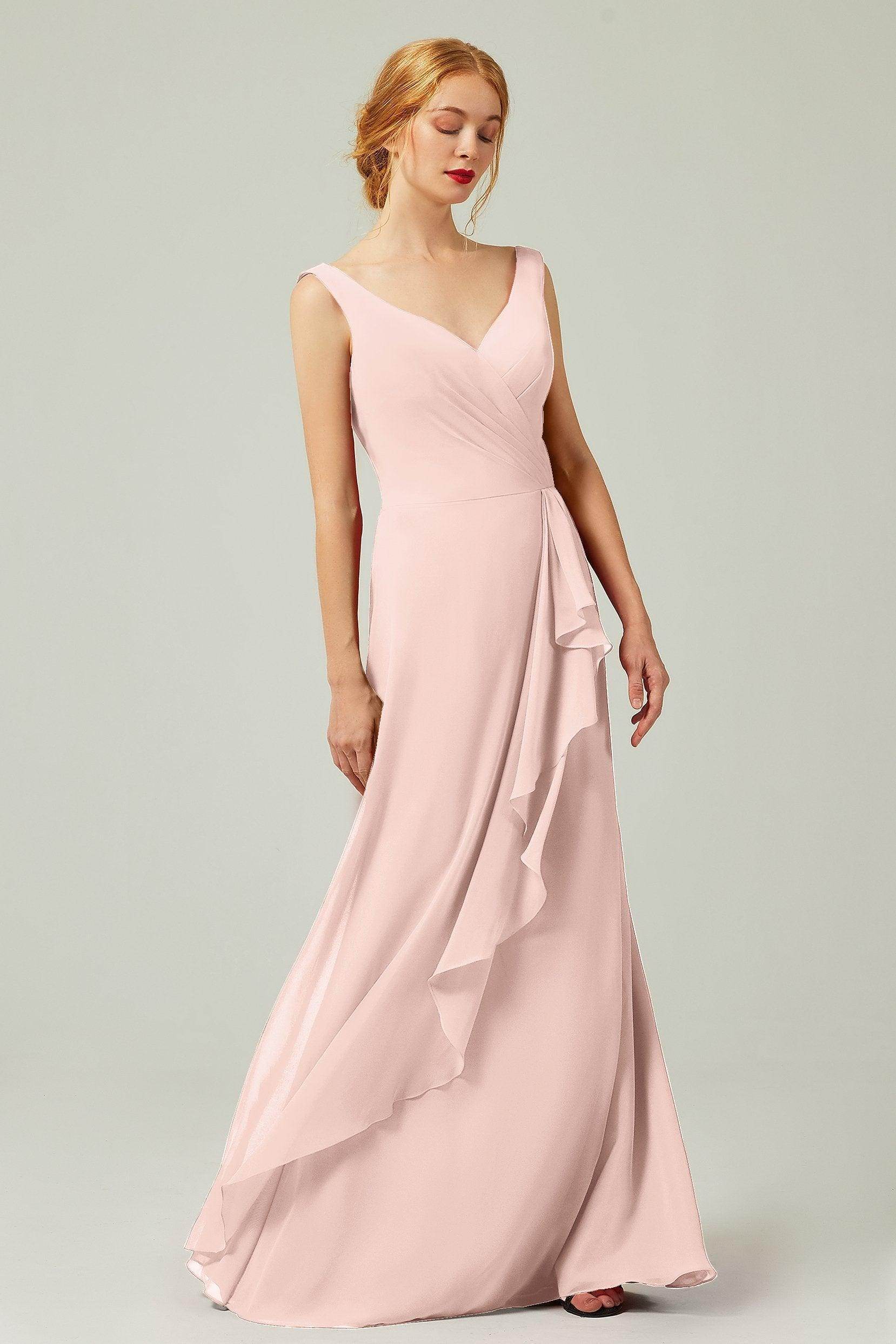 Sheath-Column Floor Length Chiffon Bridesmaid Dress Formal Dresses CB0344PS