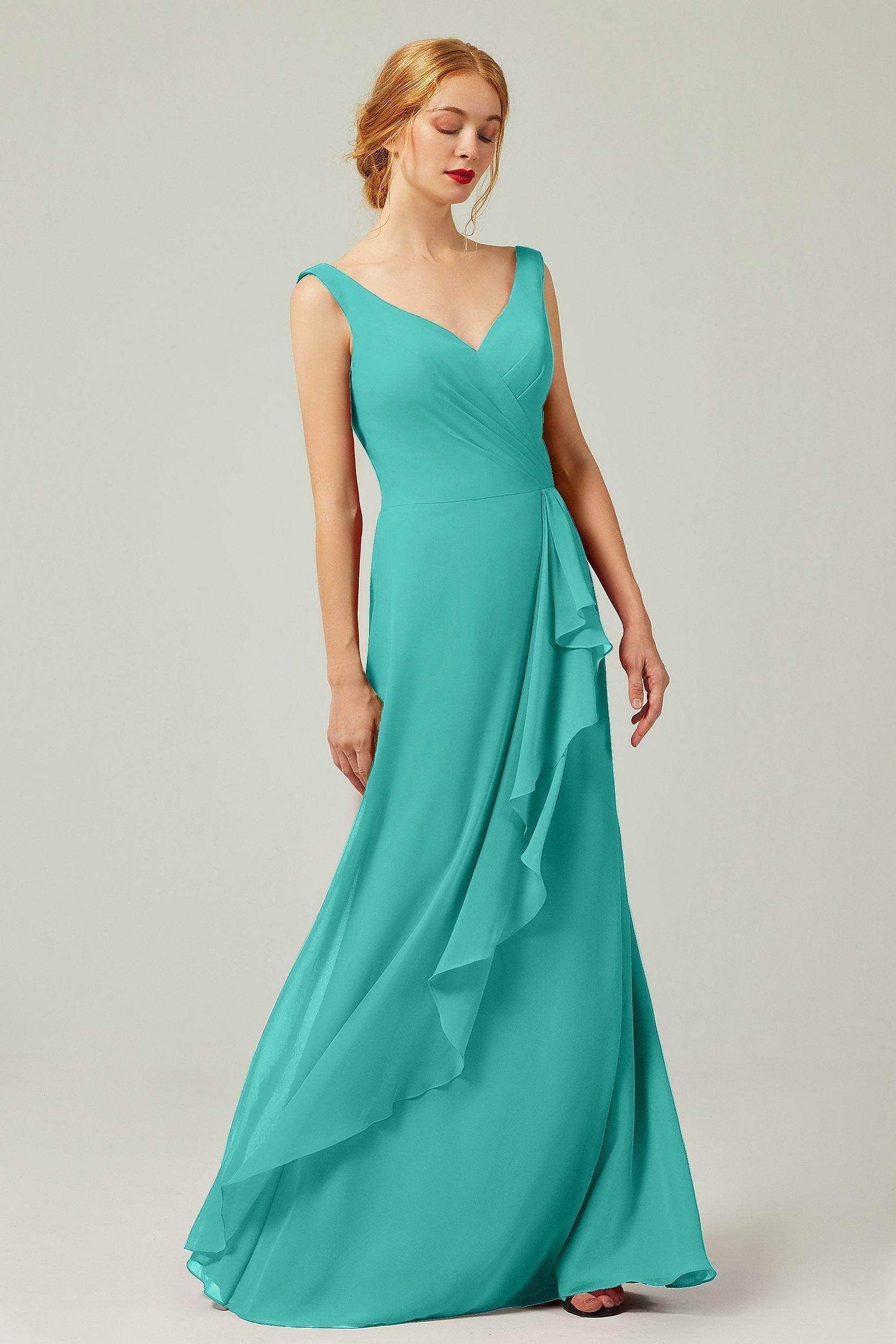 Sheath-Column Floor Length Chiffon Bridesmaid Dress Formal Dresses CB0344PS