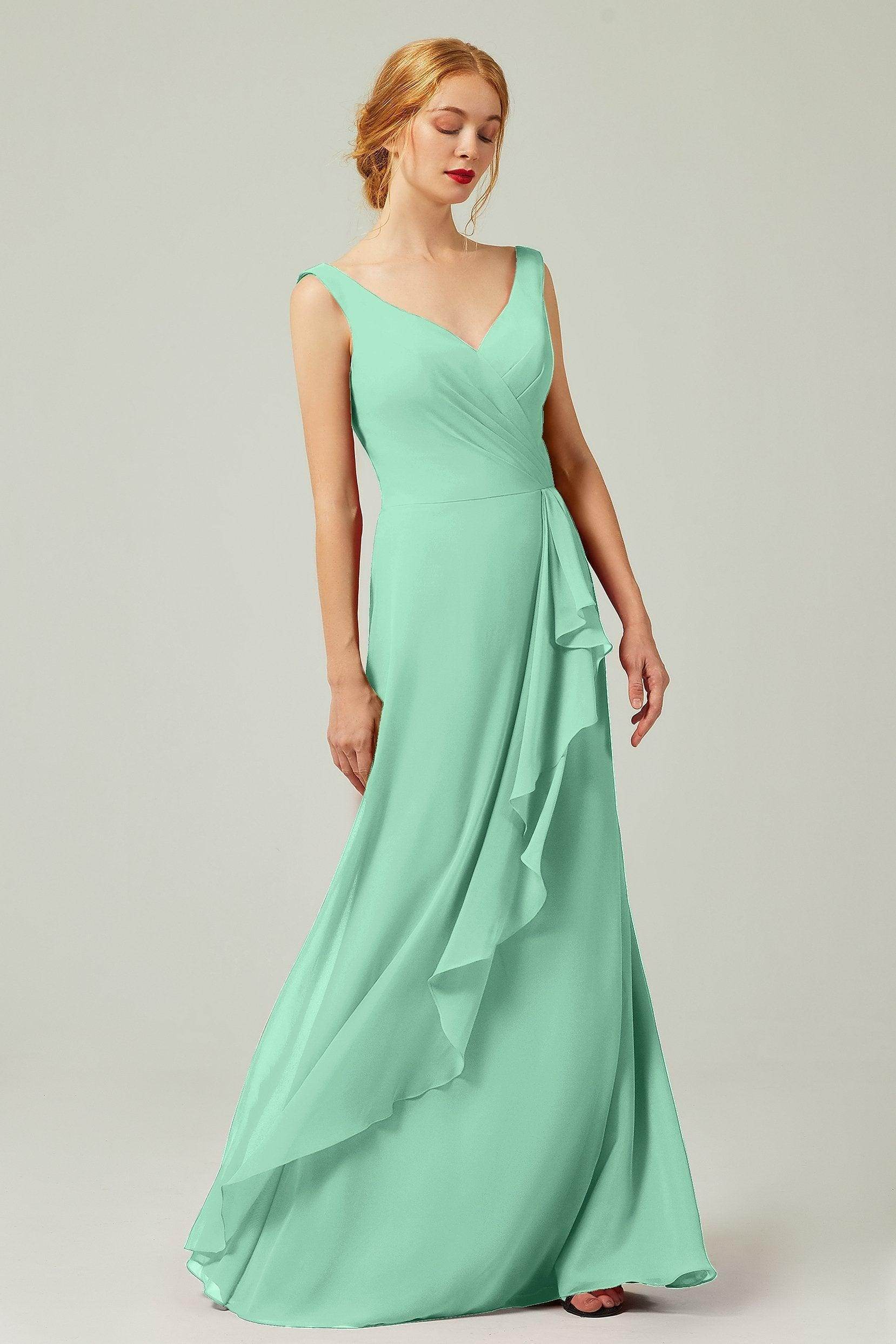 Sheath-Column Floor Length Chiffon Bridesmaid Dress Formal Dresses CB0344PS