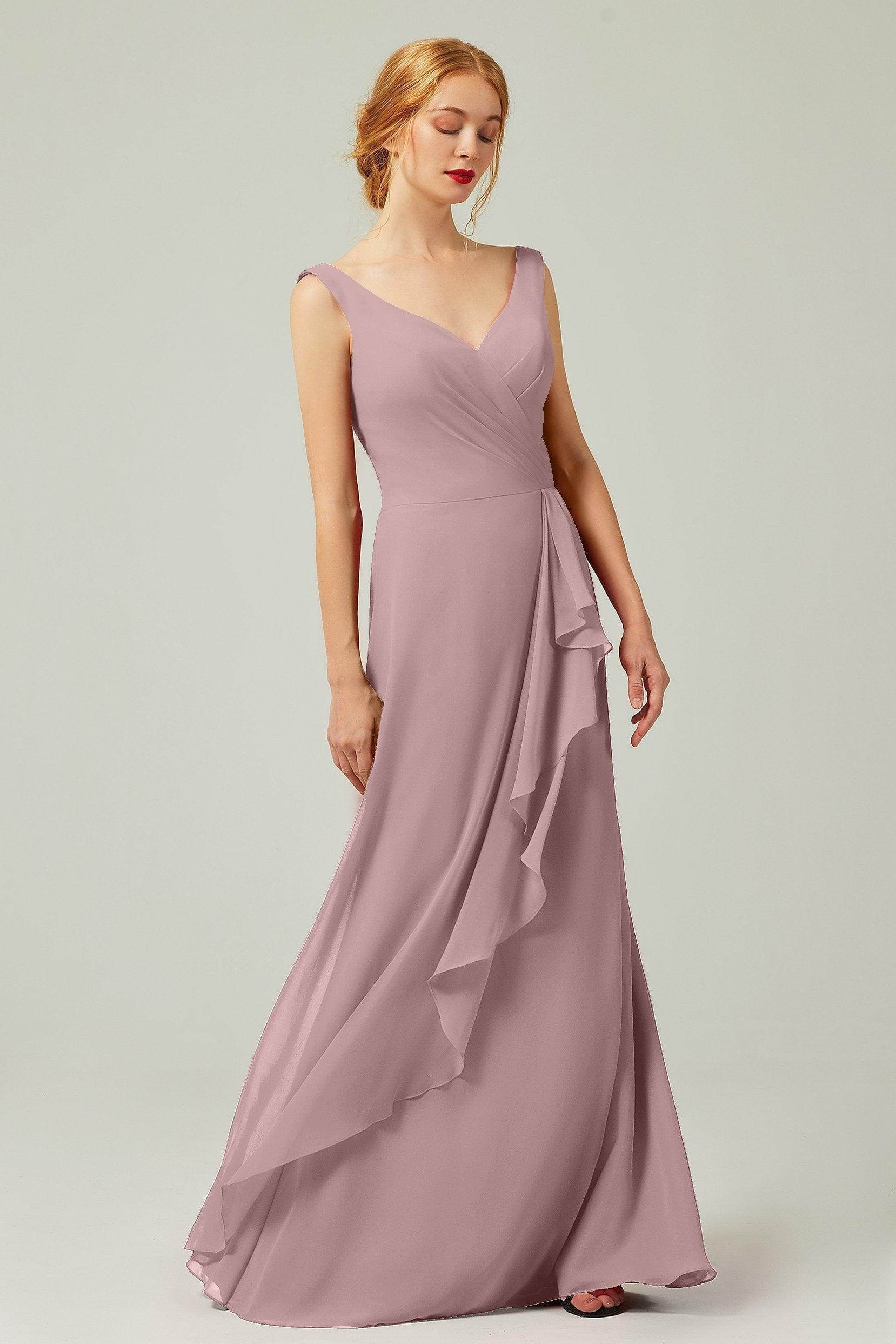 Sheath-Column Floor Length Chiffon Bridesmaid Dress Formal Dresses CB0344PS
