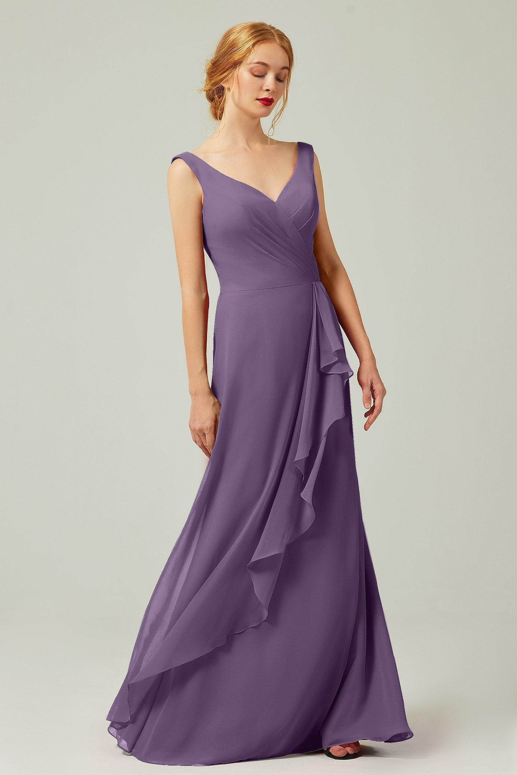 Sheath-Column Floor Length Chiffon Bridesmaid Dress Formal Dresses CB0344PS