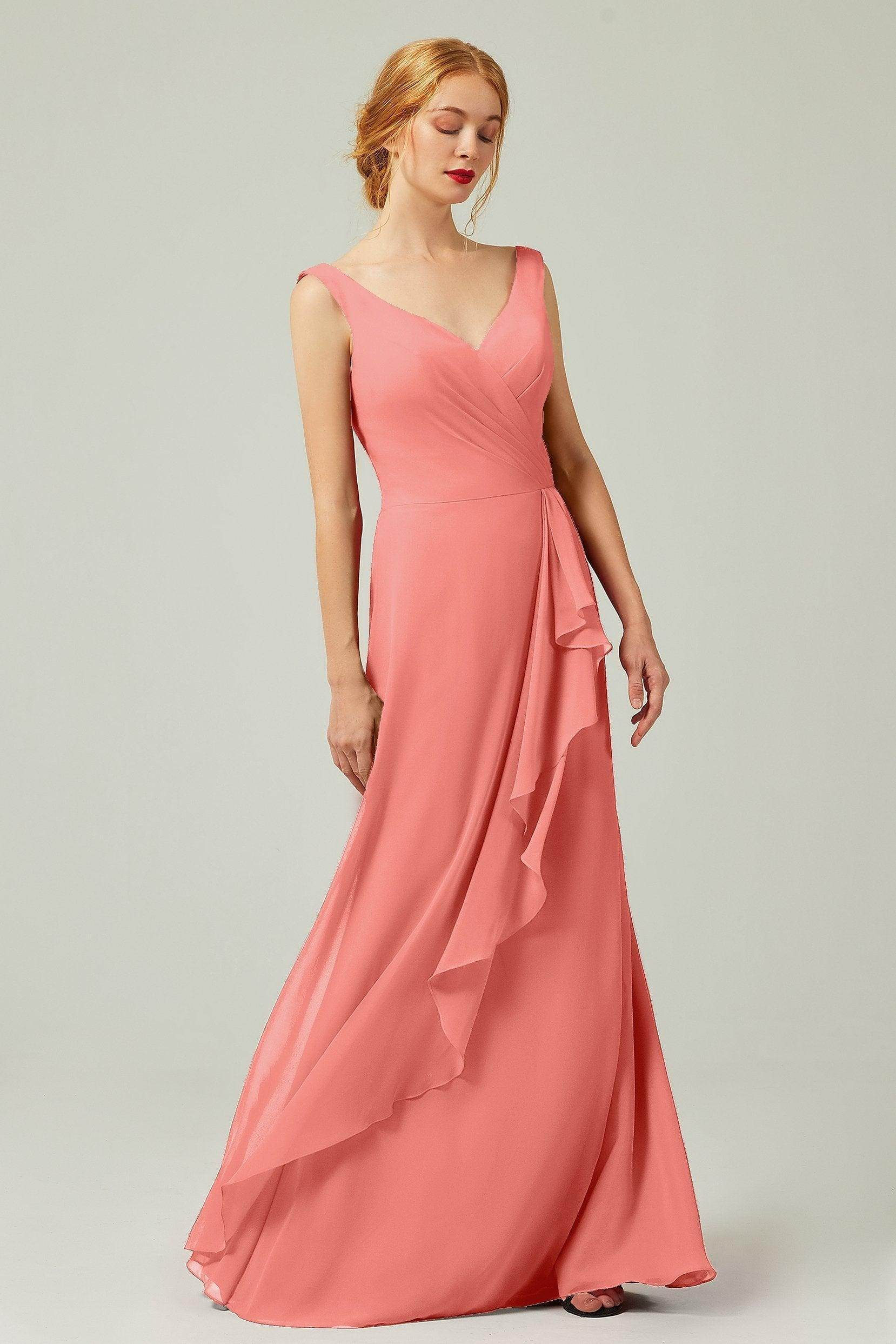 Sheath-Column Floor Length Chiffon Bridesmaid Dress Formal Dresses CB0344PS