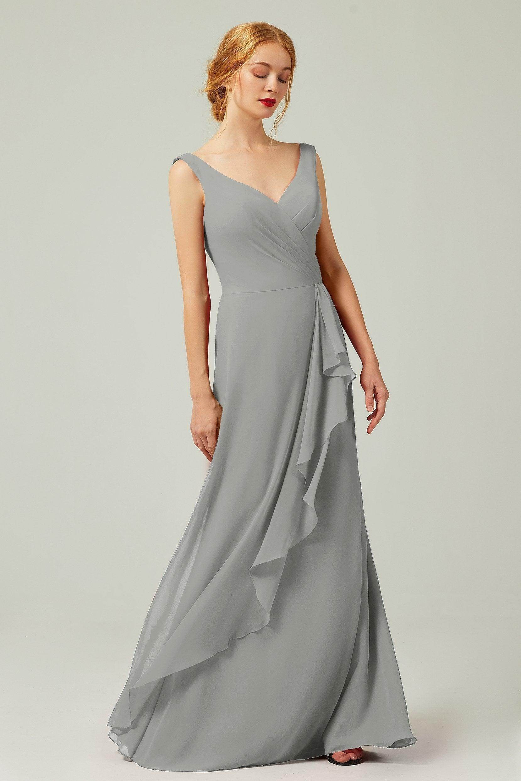 Sheath-Column Floor Length Chiffon Bridesmaid Dress Formal Dresses CB0344