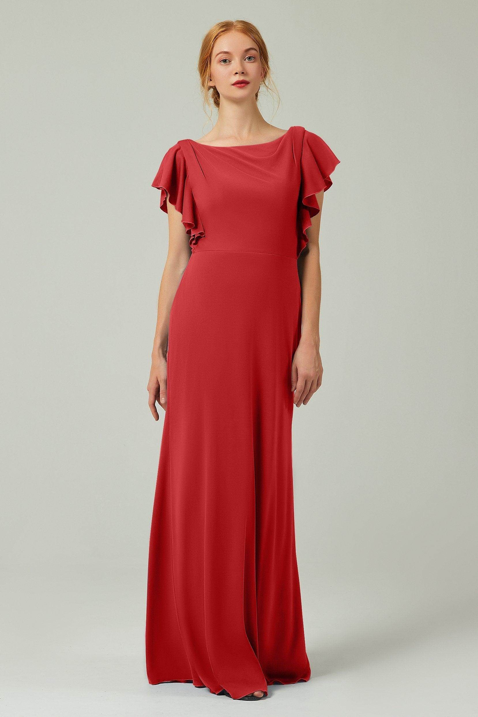 Sheath-Column Floor Length Chiffon Bridesmaid Dress Formal Dresses CB0357