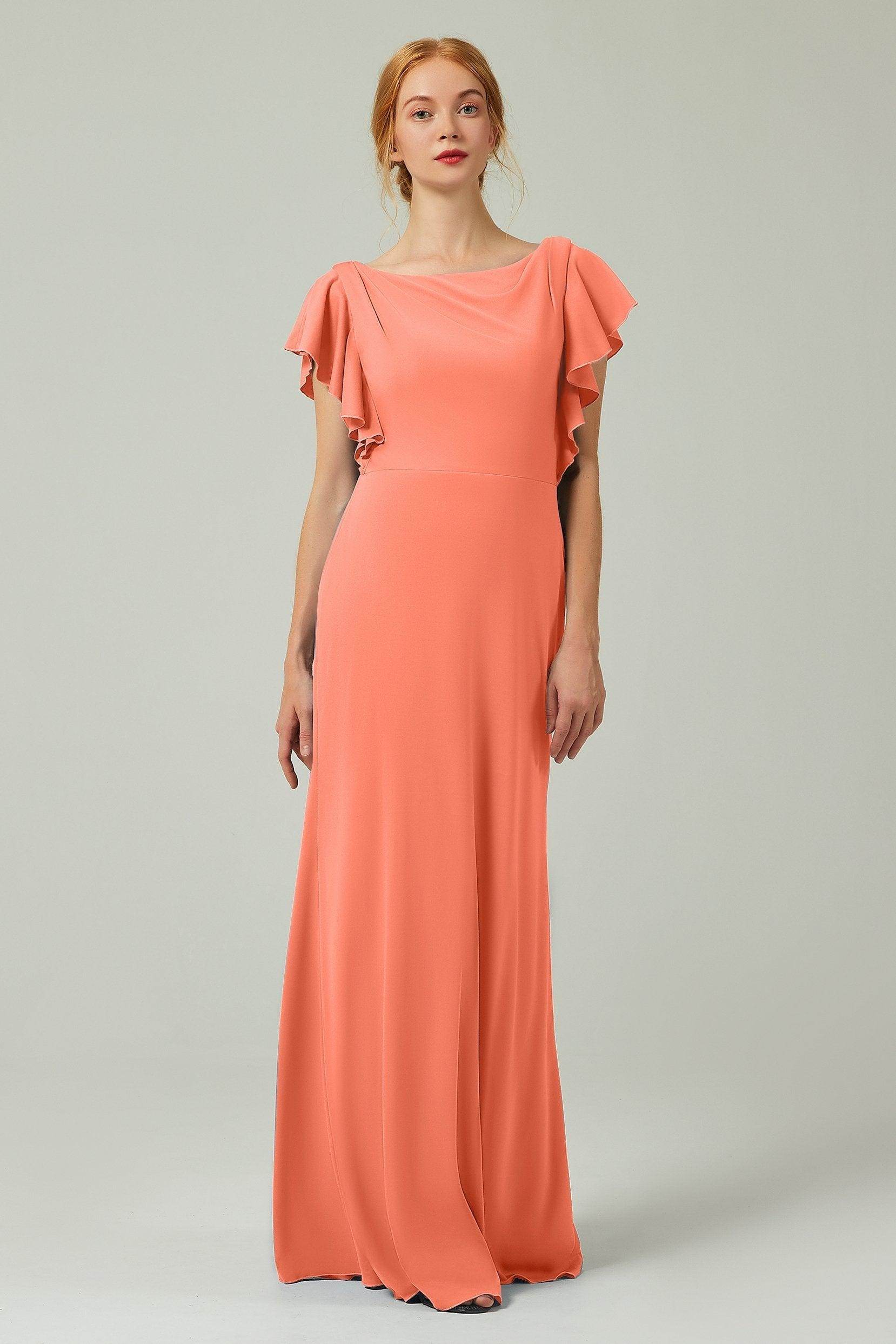 Sheath-Column Floor Length Chiffon Bridesmaid Dress Formal Dresses CB0357