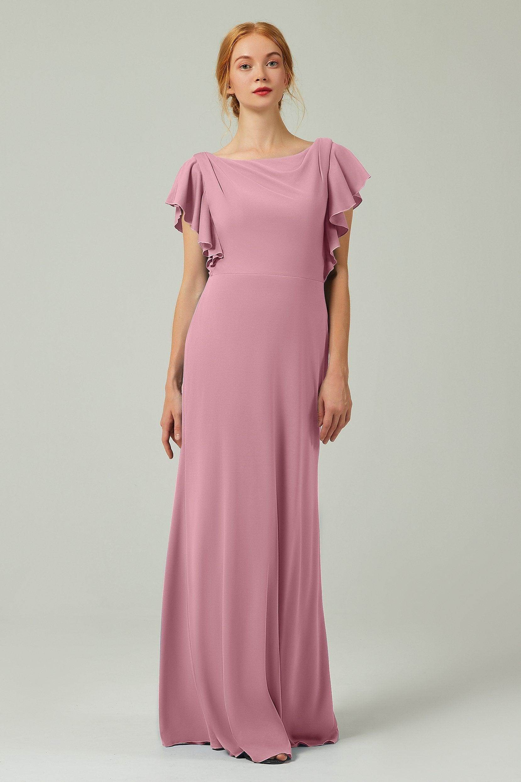Sheath-Column Floor Length Chiffon Bridesmaid Dress Formal Dresses CB0357