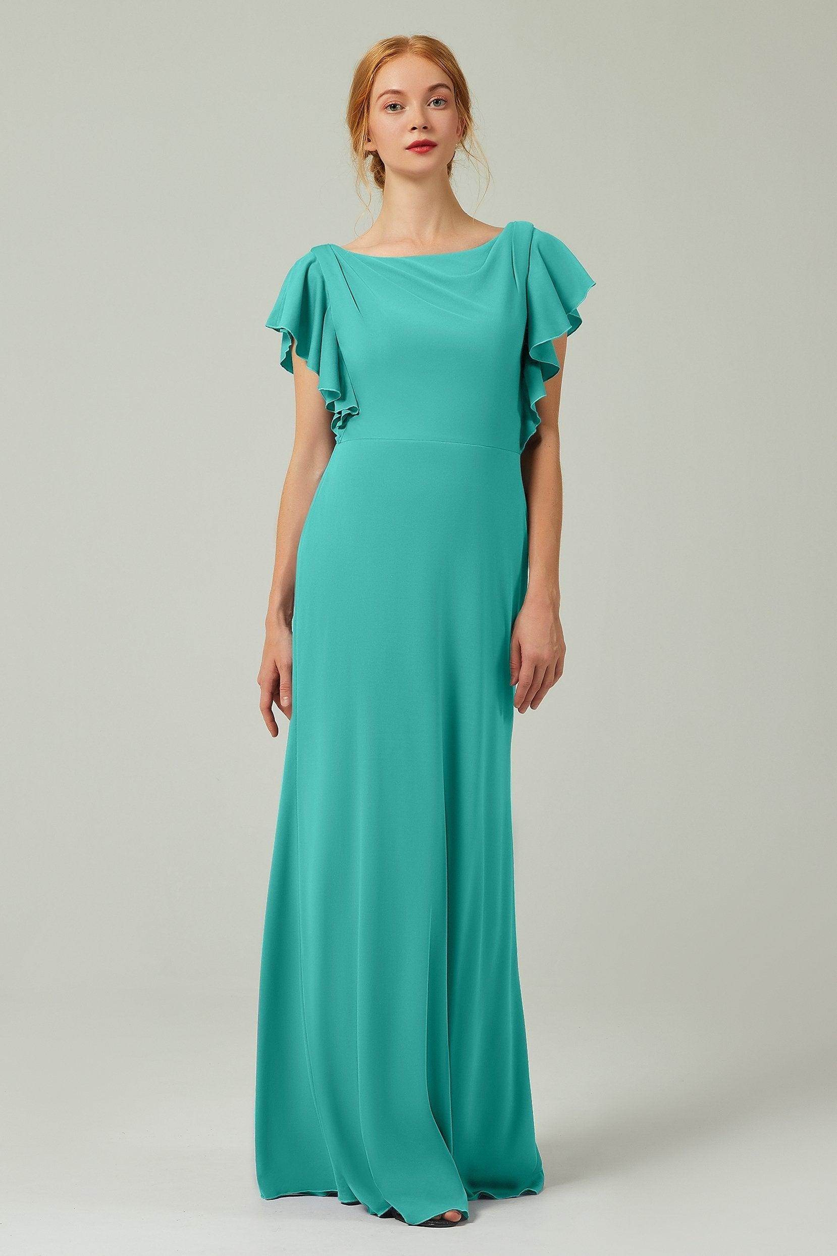 Sheath-Column Floor Length Chiffon Bridesmaid Dress Formal Dresses CB0357
