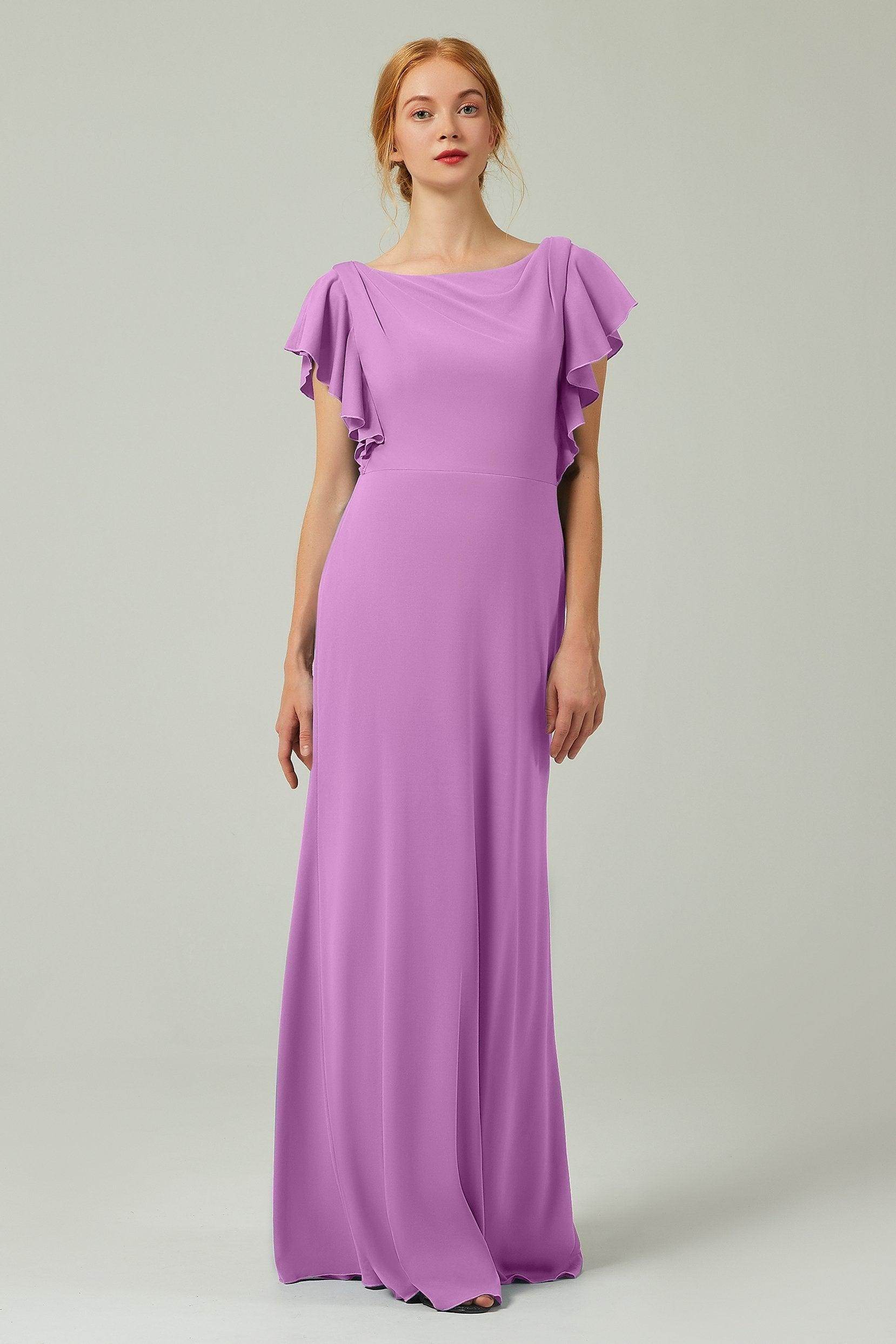 Sheath-Column Floor Length Chiffon Bridesmaid Dress Formal Dresses CB0357