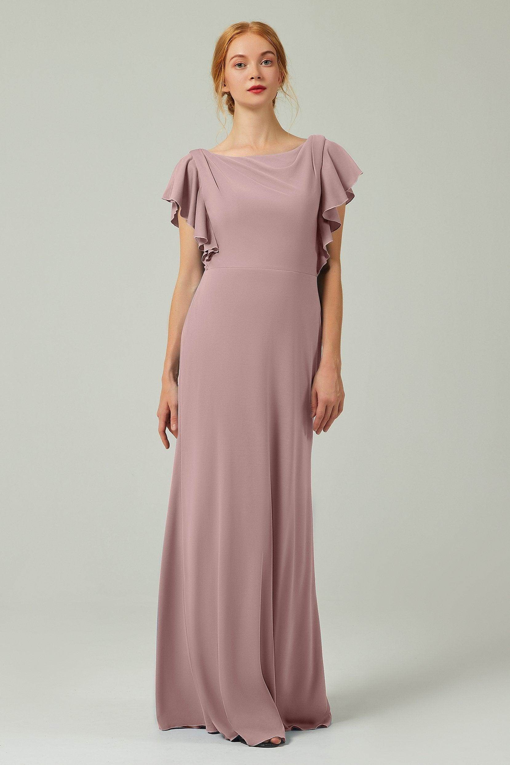 Sheath-Column Floor Length Chiffon Bridesmaid Dress Formal Dresses CB0357