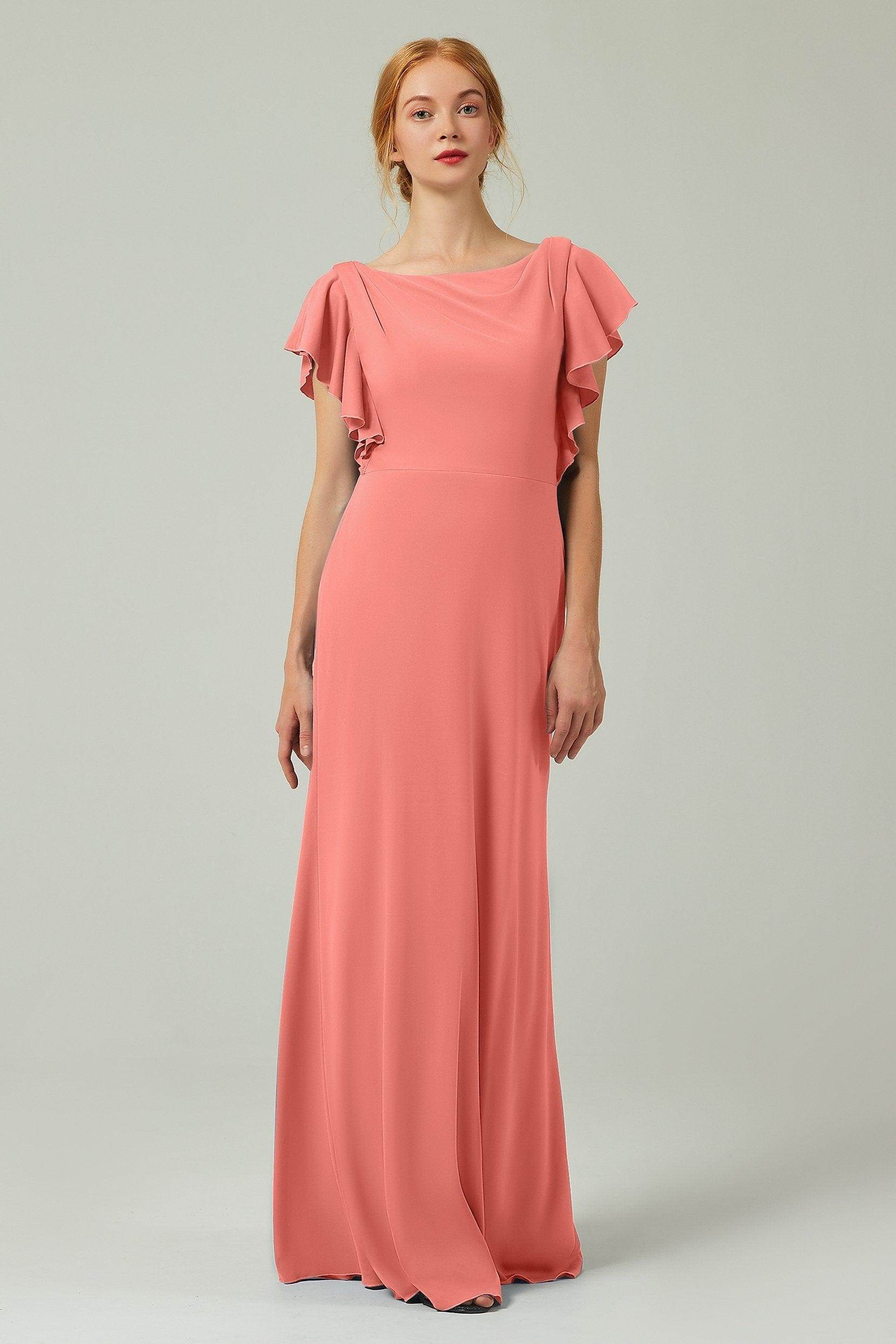 Sheath-Column Floor Length Chiffon Bridesmaid Dress Formal Dresses CB0357