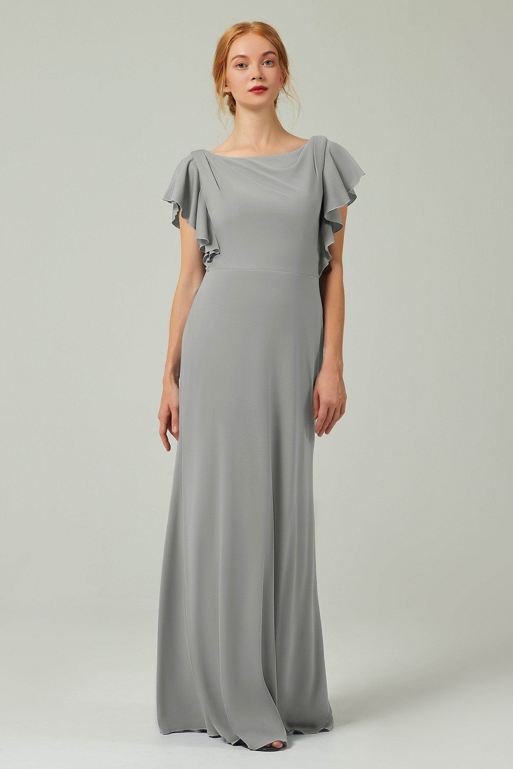 Sheath-Column Floor Length Chiffon Bridesmaid Dress Formal Dresses CB0357