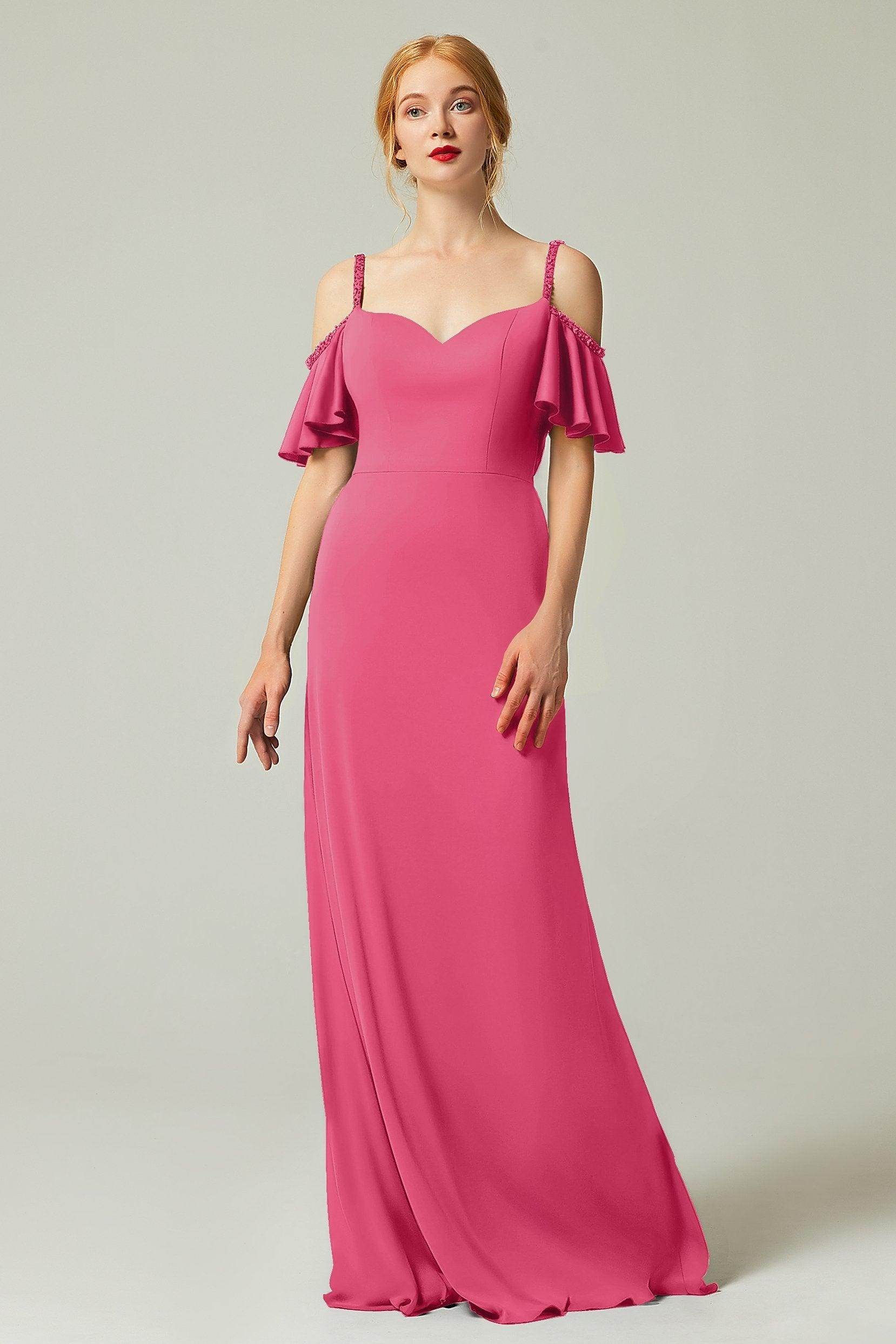 Sheath-Column Sweep Train Chiffon Bridesmaid Dress Formal Dresses CB0359