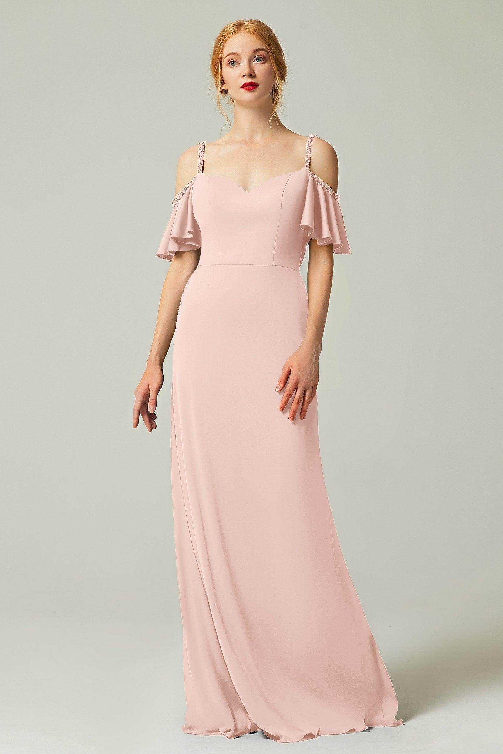 Sheath-Column Sweep Train Chiffon Bridesmaid Dress Formal Dresses CB0359