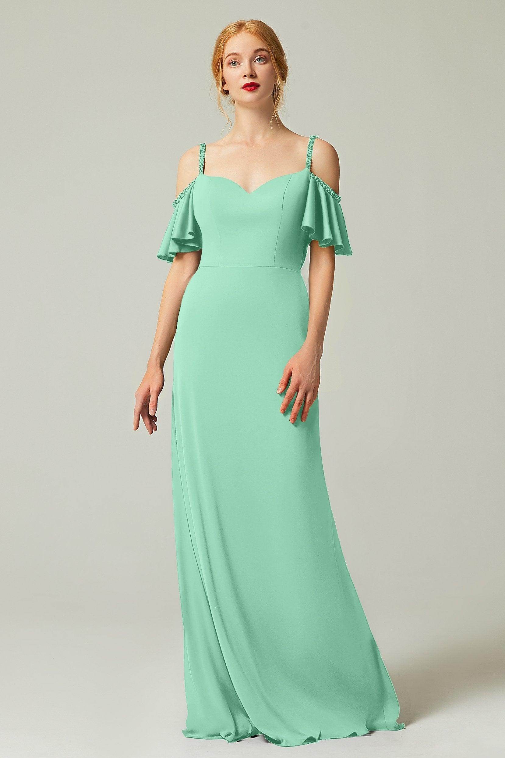 Sheath-Column Sweep Train Chiffon Bridesmaid Dress Formal Dresses CB0359