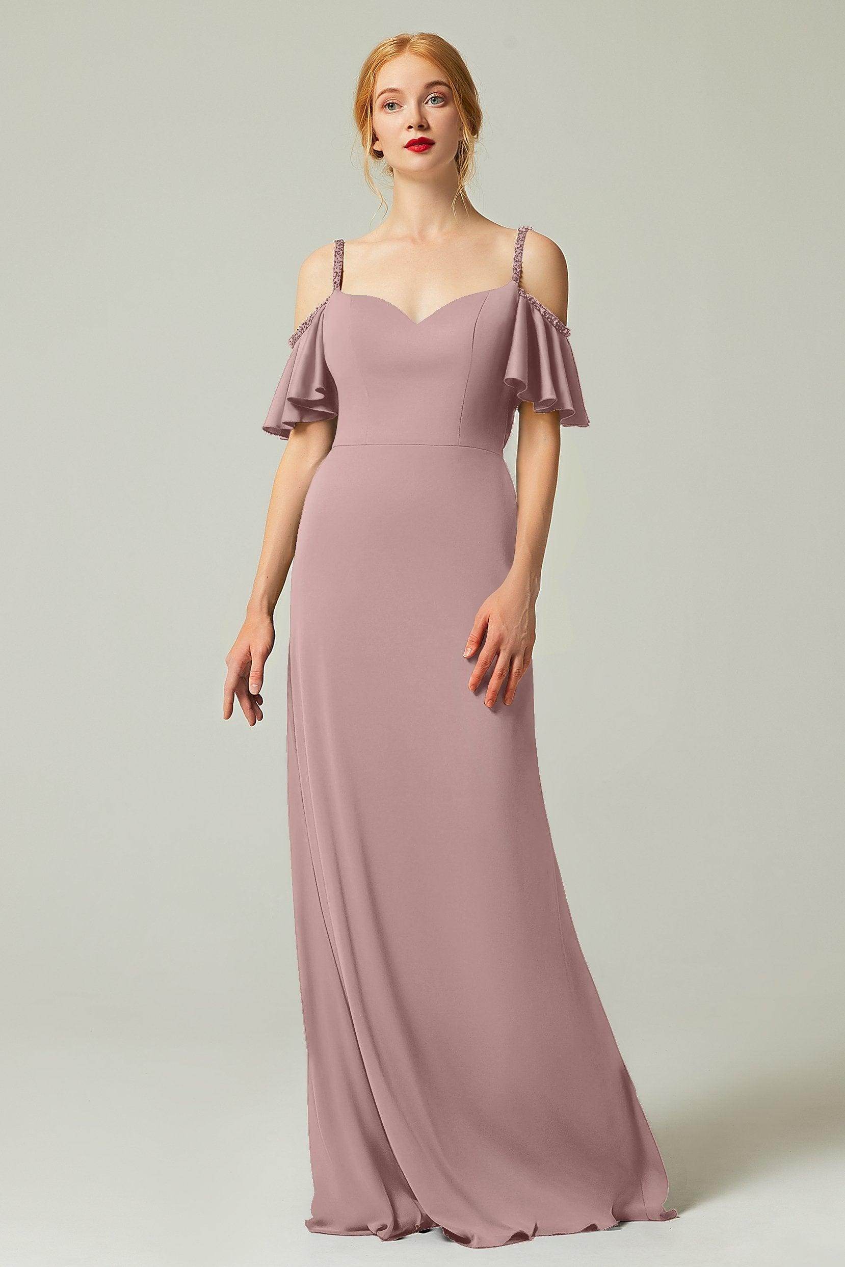 Sheath-Column Sweep Train Chiffon Bridesmaid Dress Formal Dresses CB0359