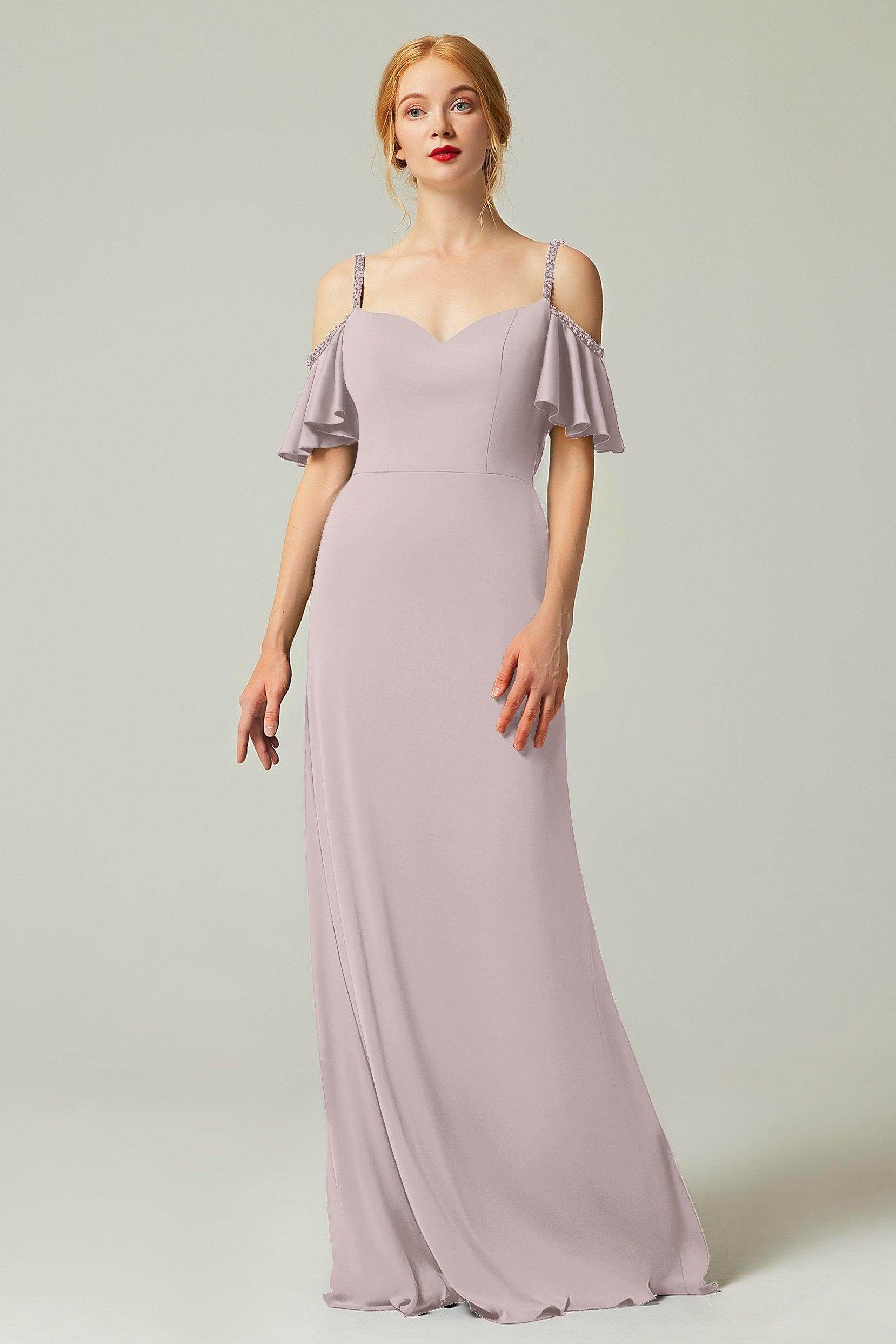 Sheath-Column Sweep Train Chiffon Bridesmaid Dress Formal Dresses CB0359