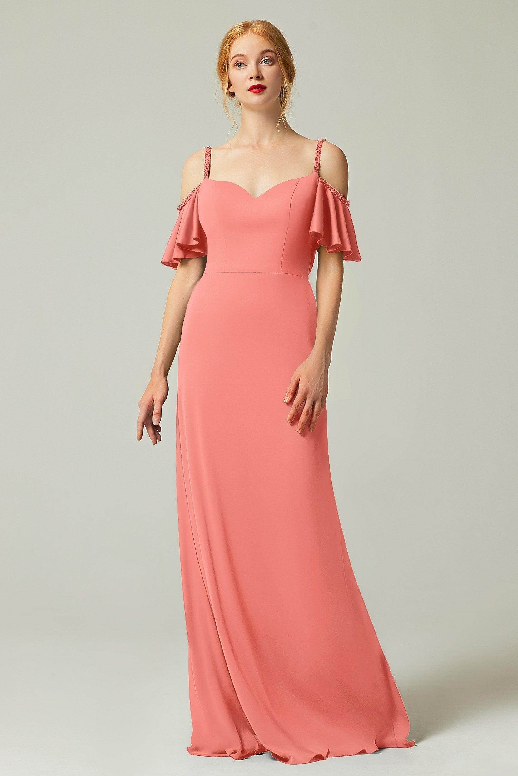 Sheath-Column Sweep Train Chiffon Bridesmaid Dress Formal Dresses CB0359
