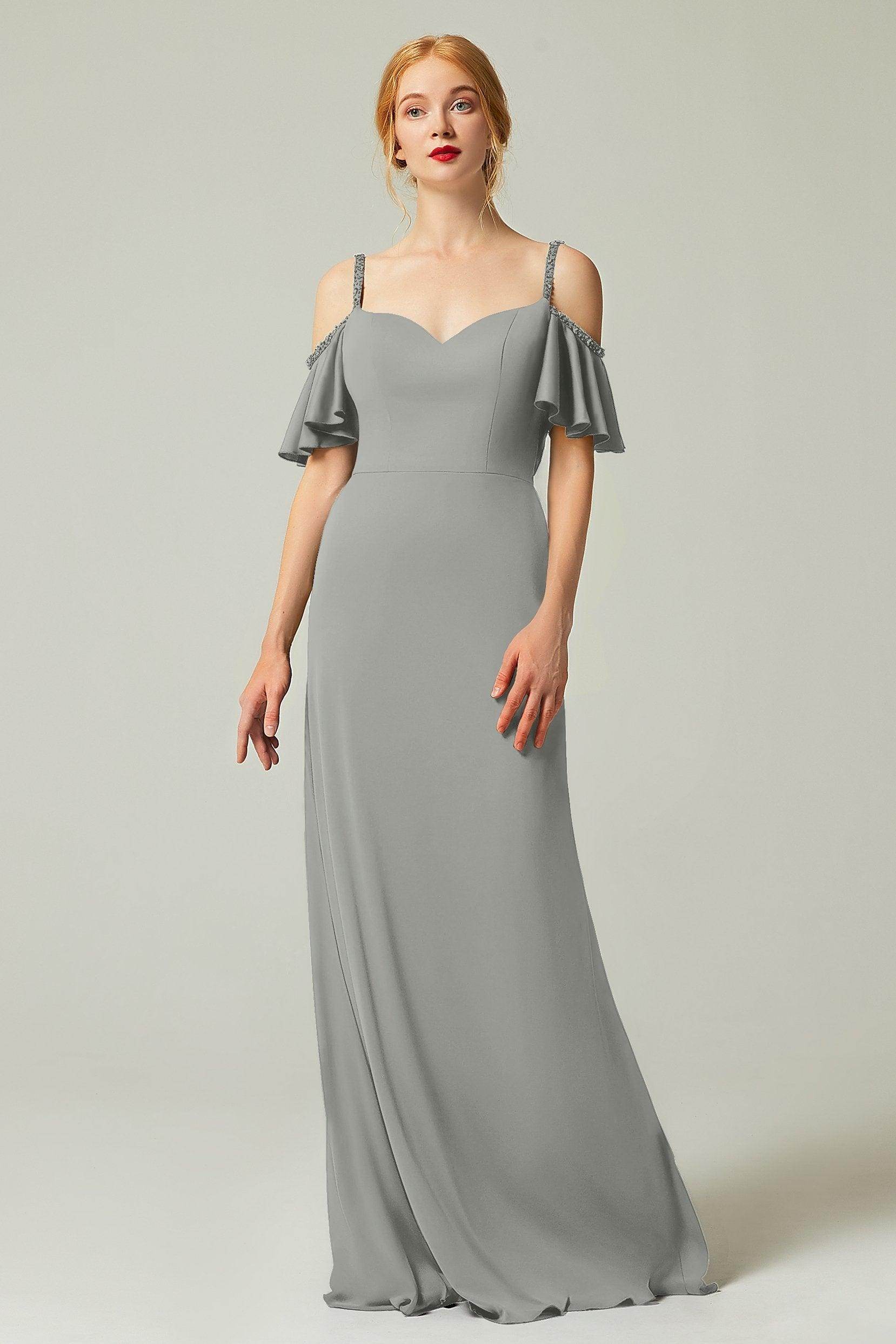 Sheath-Column Sweep Train Chiffon Bridesmaid Dress Formal Dresses CB0359