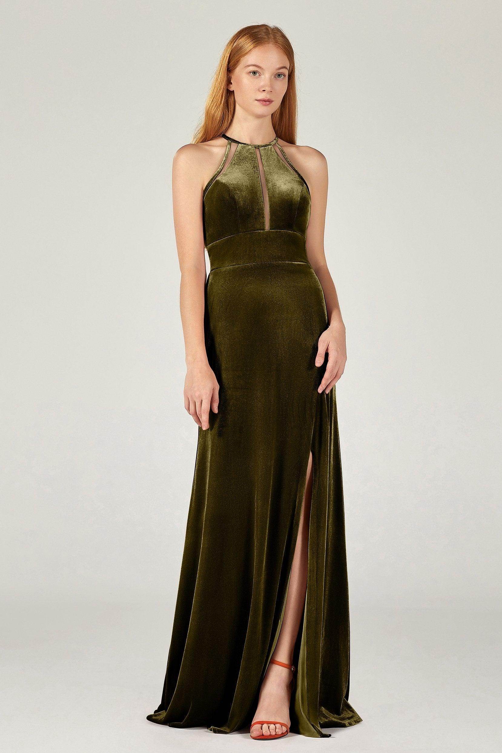A-Line Floor Length Velvet Bridesmaid Dress Formal Dresses CB0362