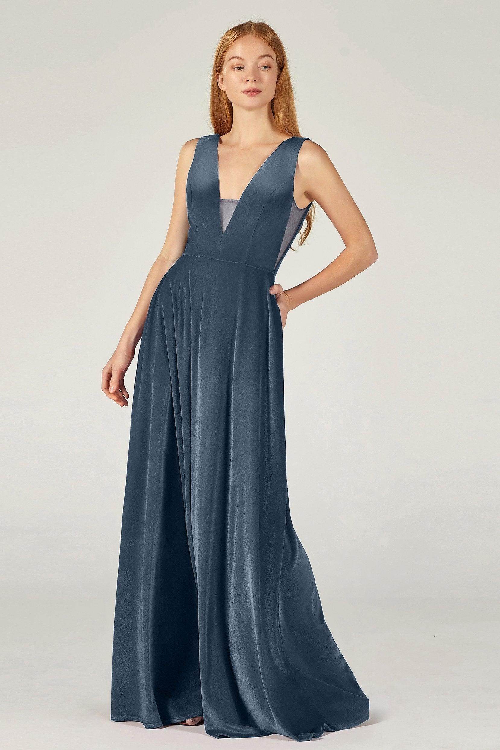 A-Line Floor Length Velvet Bridesmaid Dress CB0364