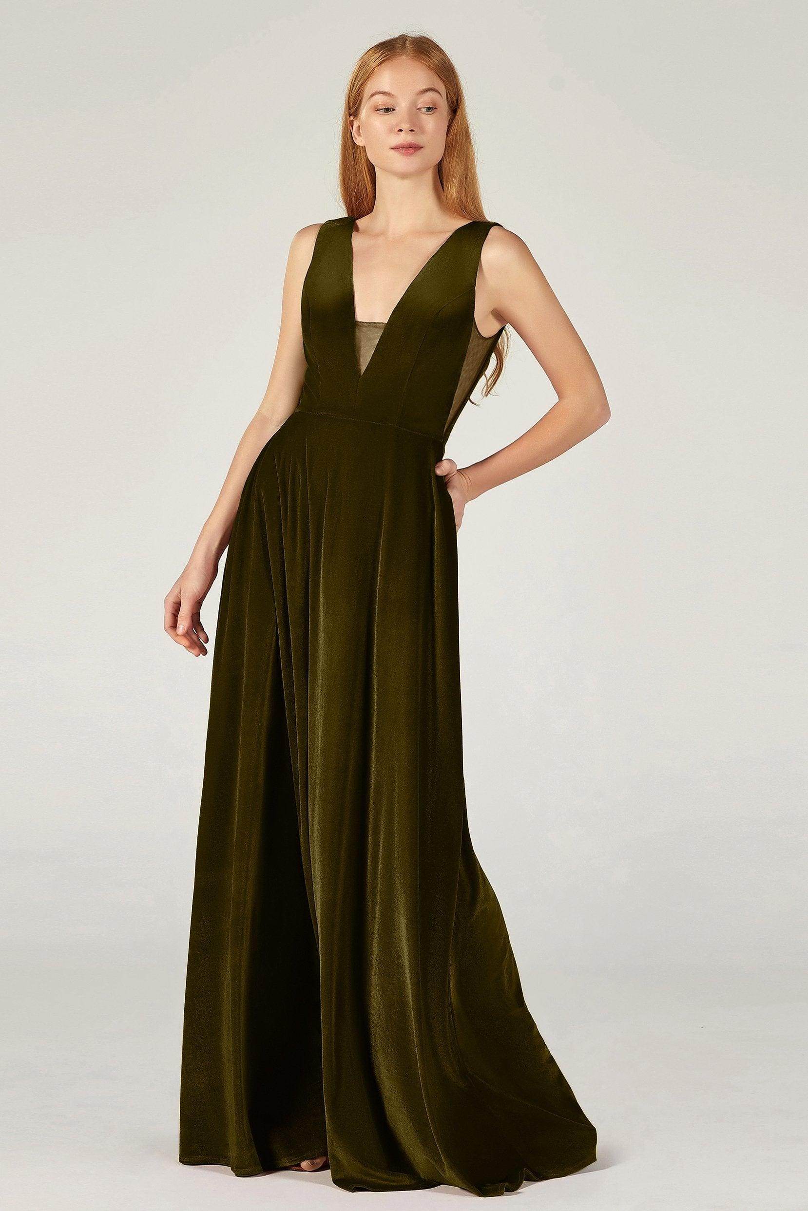 A-Line Floor Length Velvet Bridesmaid Dress CB0364