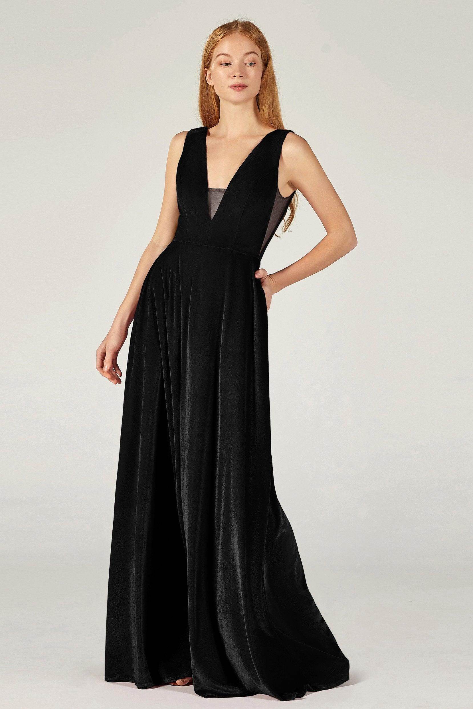 A-Line Floor Length Velvet Bridesmaid Dress CB0364